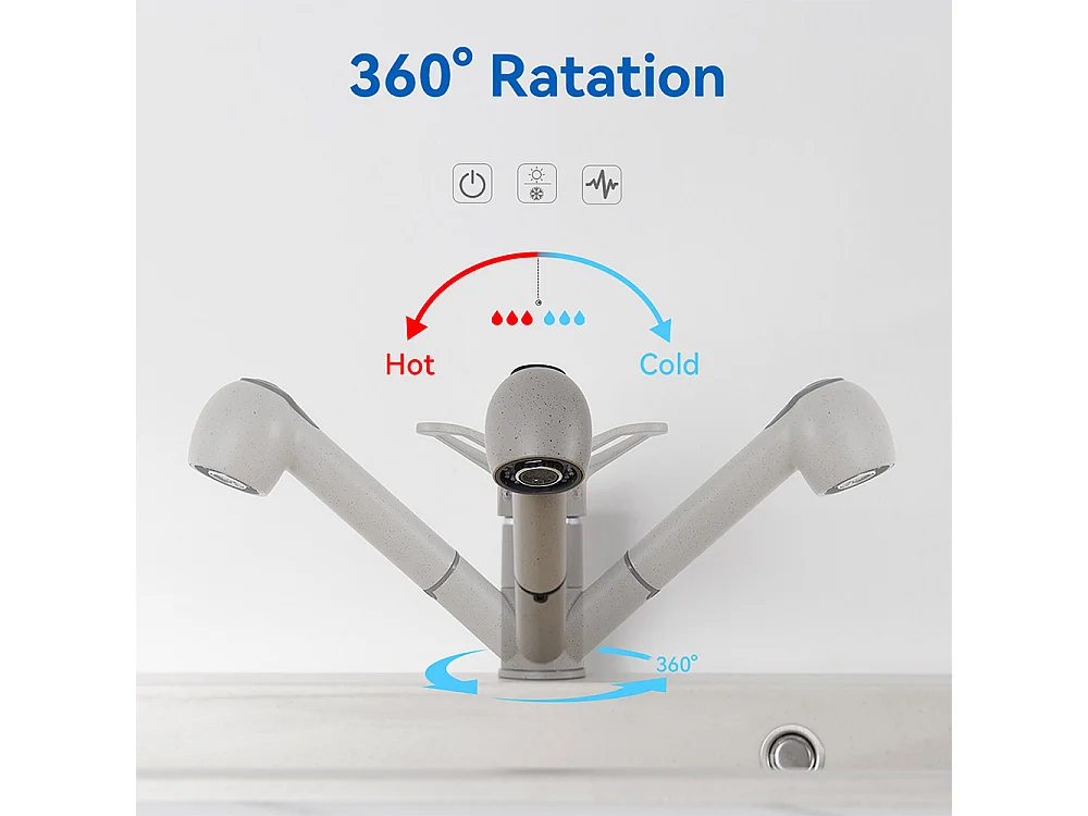 Évier Cuisine 1 Bac 55*45CM,Encastré/à Poser avec Distributeur Savon+Robinet Cuisine avec Douchette Extractible 2 Jets,Eau Froide/Chaude,Gris