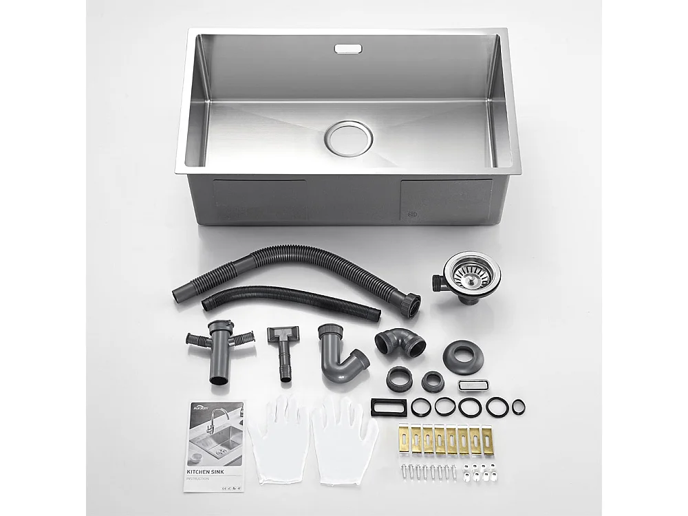 Lavello Cucina 1 Vassoio 74*44*20CM Inox Lavello Spazzolato con Sifone/Troppo pieno+Miscelatore Cucina con Doccia Estraibile Cromo,Cromato