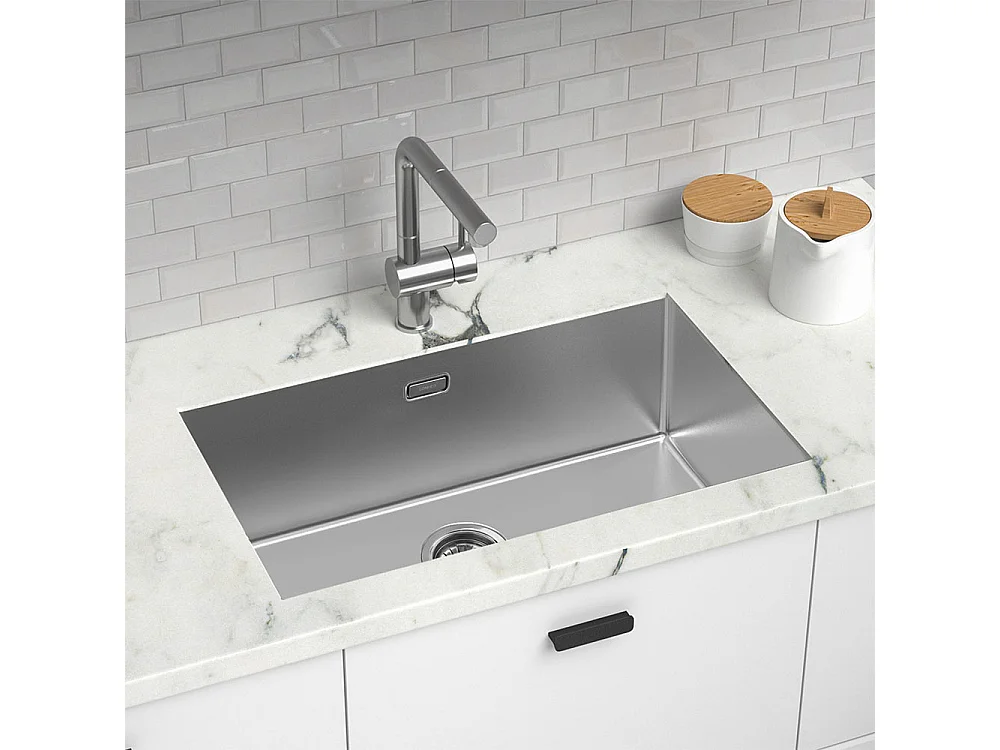 Évier Cuisine 1 Bac 74*44*20CM Inox Évier Brossé avec Siphon/Trop-Plein+Mitigeur Cuisine avec Douchette Extractible Chrome Rotatif 360°,Chromé