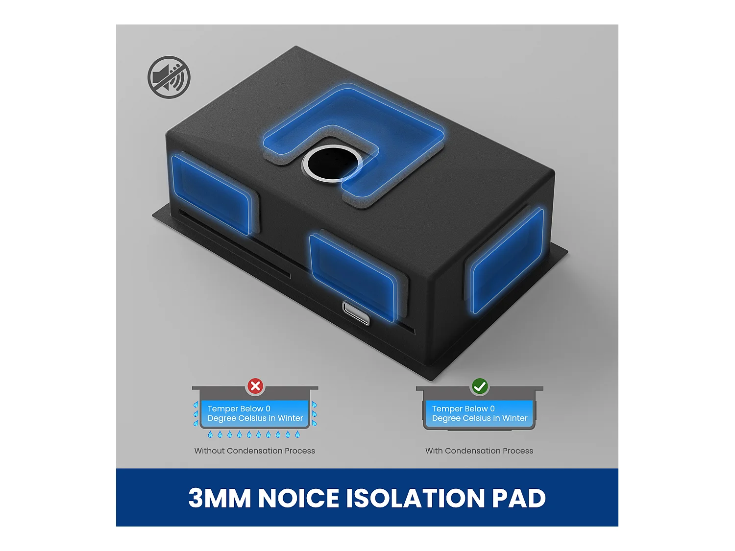 Fregadero de cocina Cecipa max de 1 seno, 70×44×21CM, negro, bajo encimera, con escurridor y lavabo, modelo UE