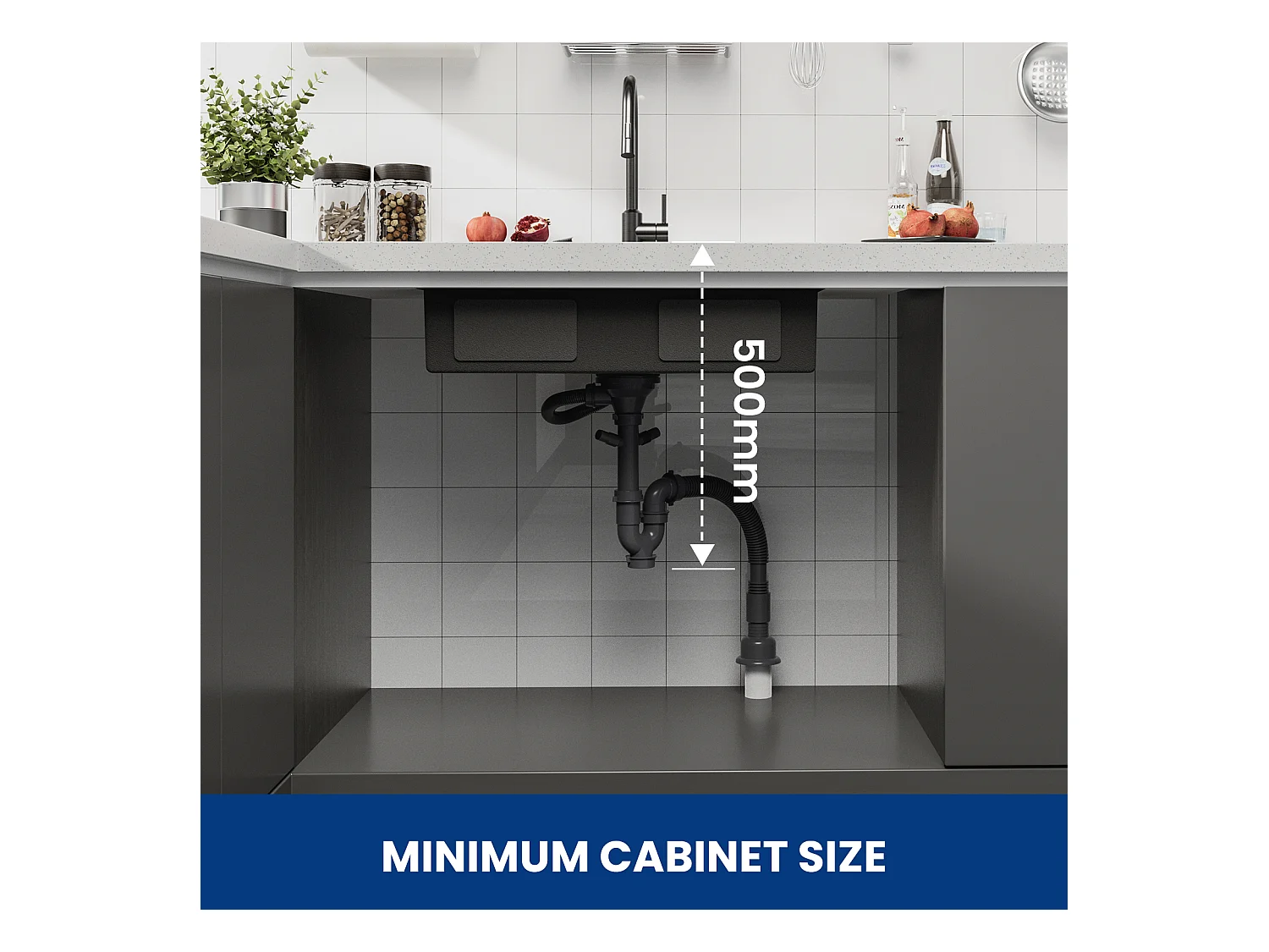 Fregadero de cocina Cecipa max de 1 seno, 70×44×21CM, negro, bajo encimera, con escurridor y lavabo, modelo UE