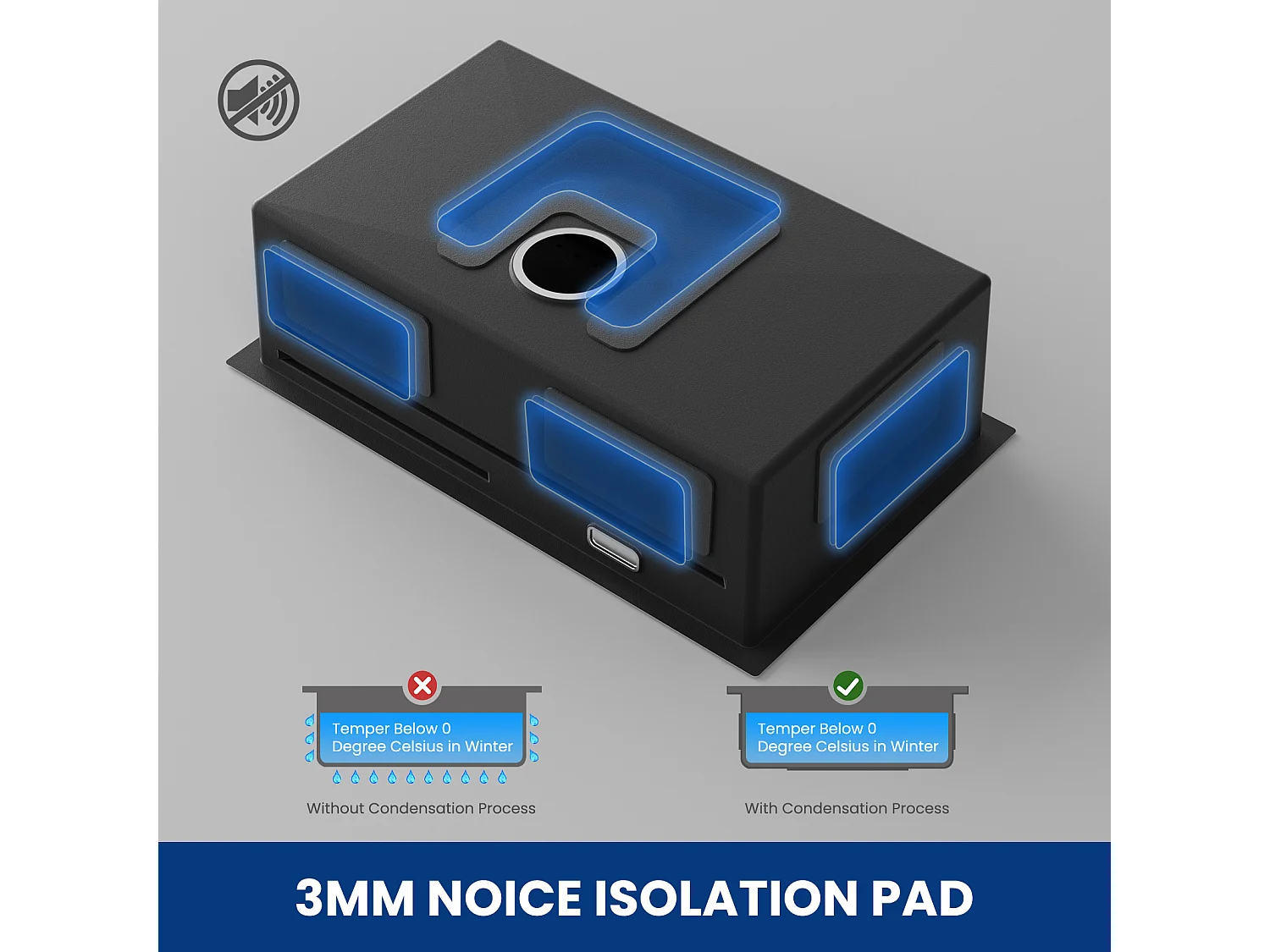 Fregadero de cocina Cecipa max de 1 seno, 70×44×21CM, negro, bajo encimera, con escurridor y lavabo, modelo UE