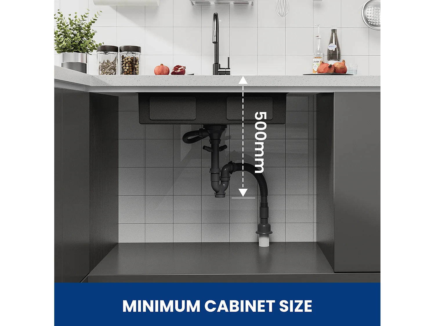 Fregadero de cocina Cecipa max de 1 seno, 70×44×21CM, negro, bajo encimera, con escurridor y lavabo, modelo UE