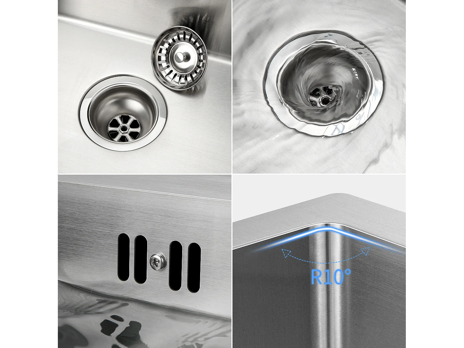 Évier de Cuisine Inox 1 Bac 50*43*18CM avec Distributeur de Savon+ Robinet de Cuisine Noir avec Douchette Extractible