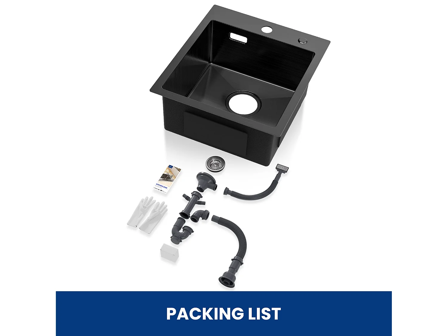 Cecipa max Evier 1 Bac Noir 40*45CM - Évier Inox 1 Cuve avec Siphon et Trop-Plein - Évier de Cuisine Montage à encastrer ou à Fleur de Plan,EU Modèle