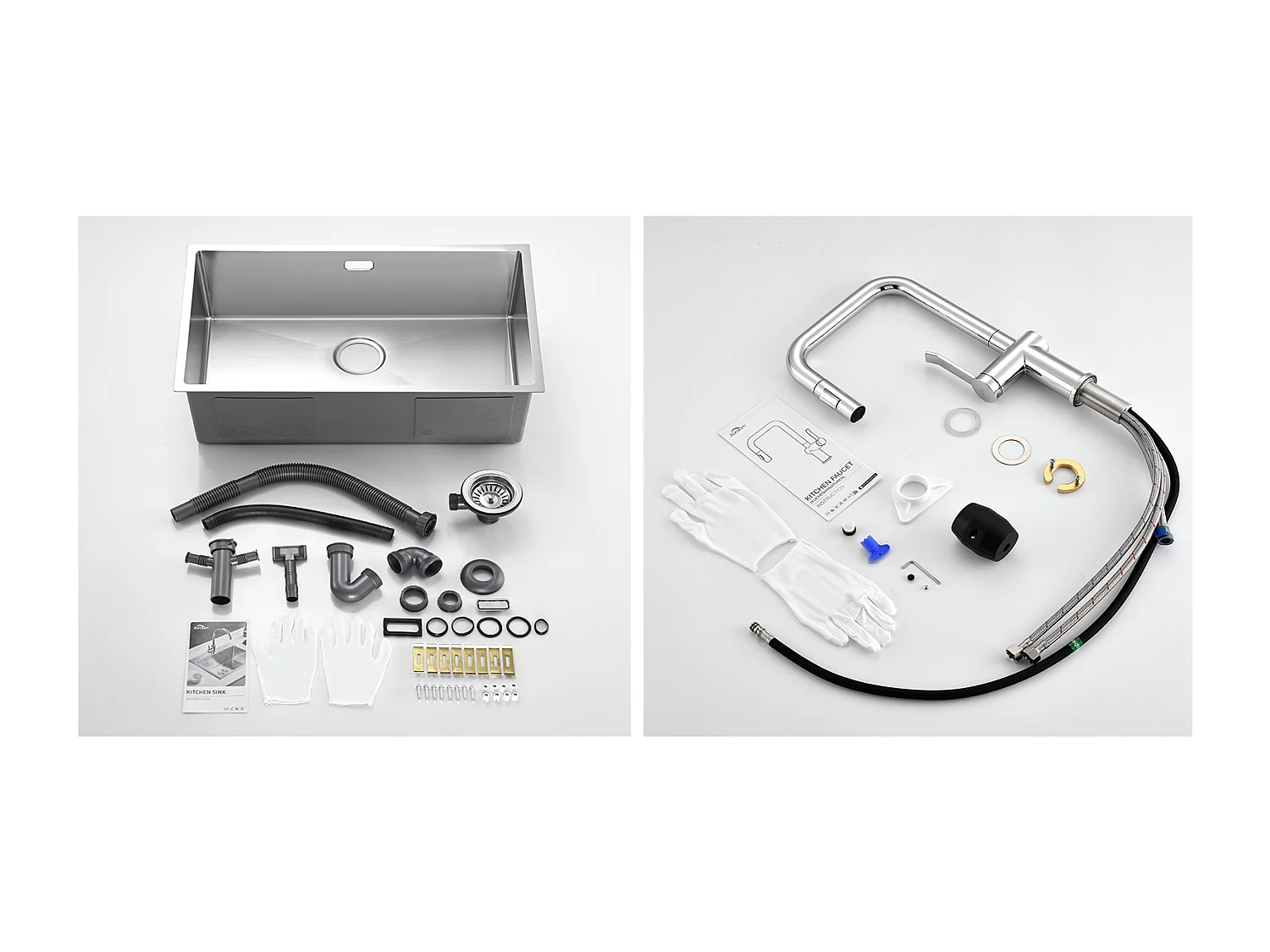 Évier Cuisine 1 Bac 74*44*20CM, Inox Brossé avec Siphon,Trop-Plein+Robinet Cuisine avec Douchette Extractible Rotatif 360 °2 Fon