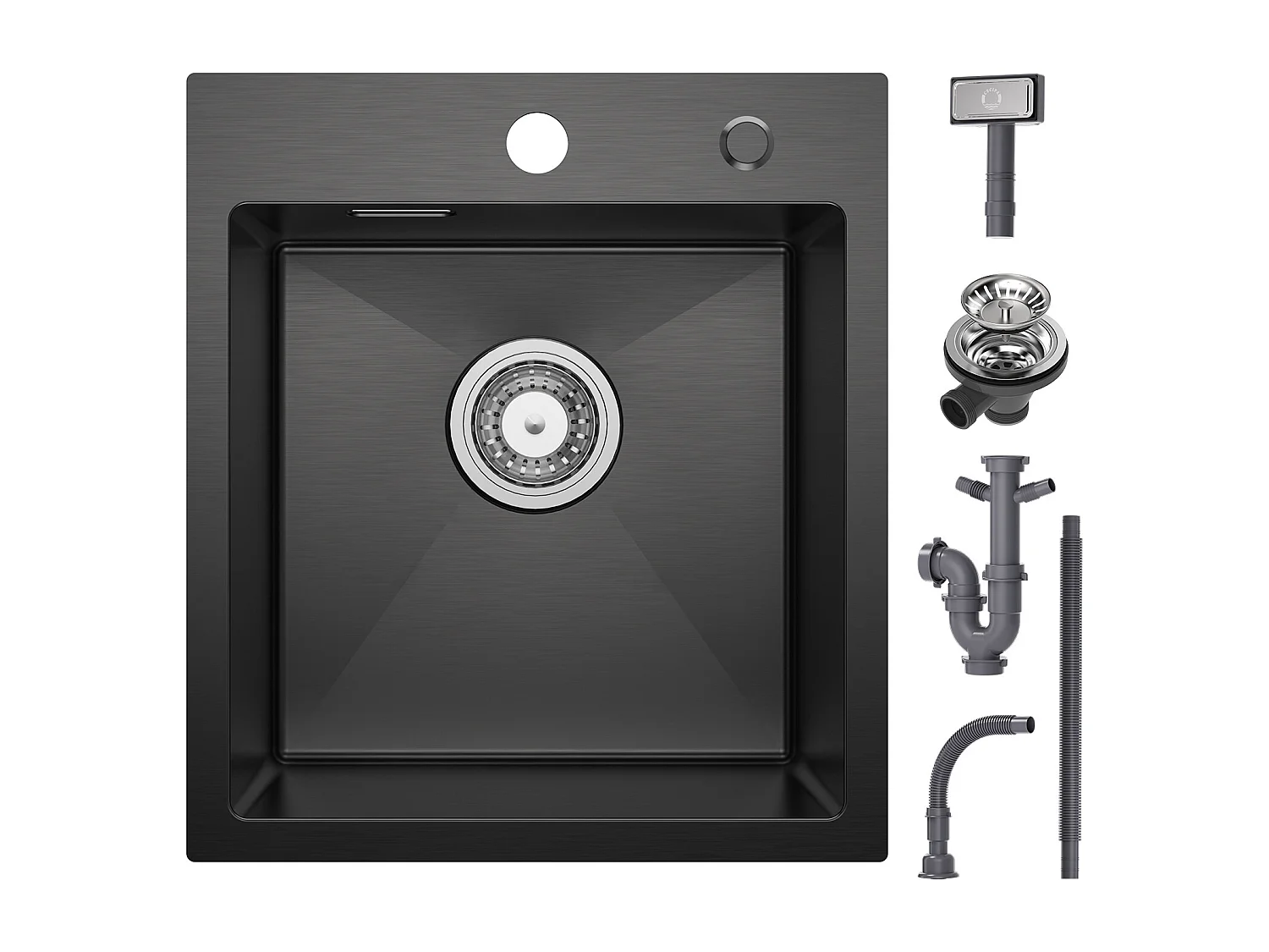 Cecipa max Évier Cuisine 1 Bac 40 × 45 cm Évier Inox 304 Montage à Encastrer ou à Fleur de Plan Au Moins 40 cm du Bas de l'Armoire - Noir,EU Modèle