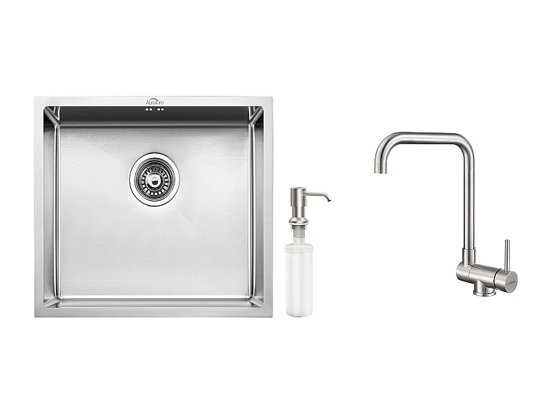 Lavello da Cucina Inox 1 Vassoio 50*43*18CM con Distributore di Sapone+Miscelatore Cucina Pieghevole Girevole 360° Acqua fredda Calda