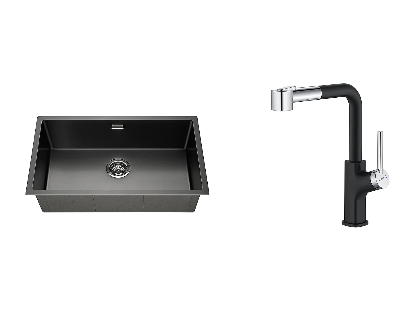 Évier Cuisine 1 Bac 74*44*20CM,en Inox Brossé avec Siphon et Trop-Plein + Robinet de Cuisine Inox Extractible Rotatif à 360 °