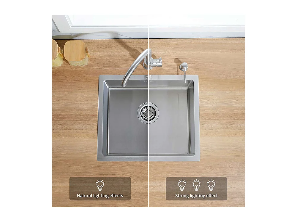 50*43*18CM Einzelbecken Edelstahl-Küchenspüle mit Seifenspender + Küchenmischbatterie, mit ausziehbarer Brause, 2 Modi, Kalt-/Warmwasser, gebürstet