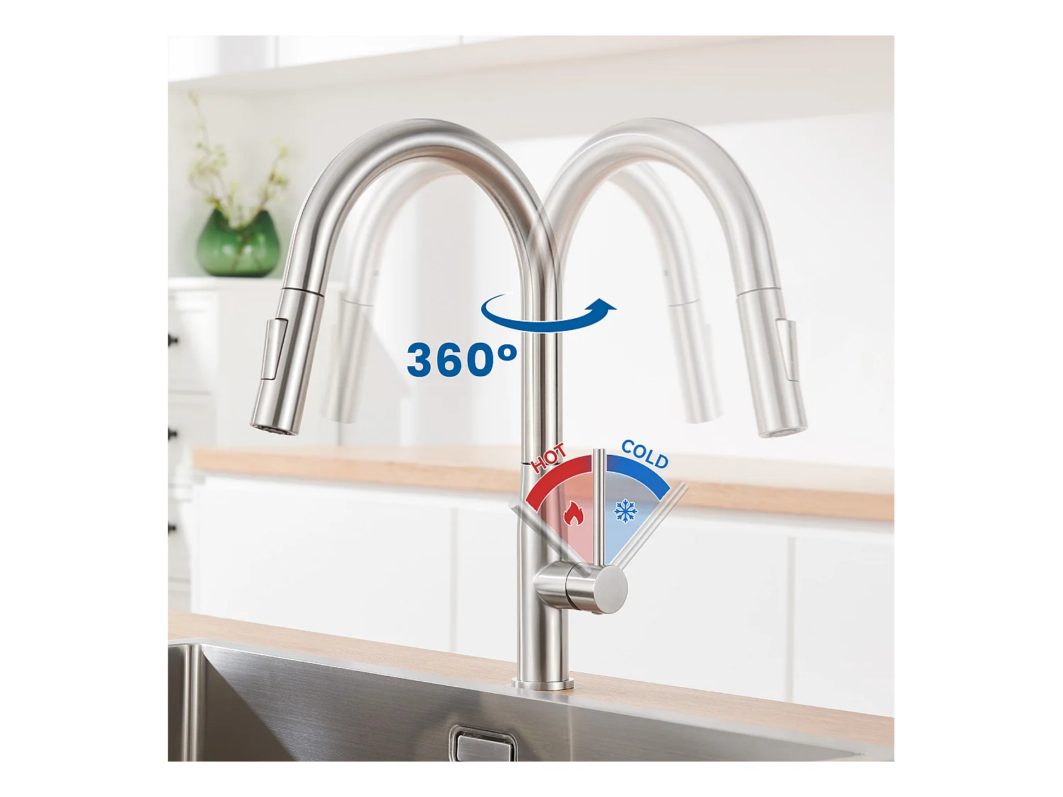 50*43*18CM Einzelbecken Edelstahl-Küchenspüle mit Seifenspender + Küchenmischbatterie, mit ausziehbarer Brause, 2 Modi, Kalt-/Warmwasser, gebürstet
