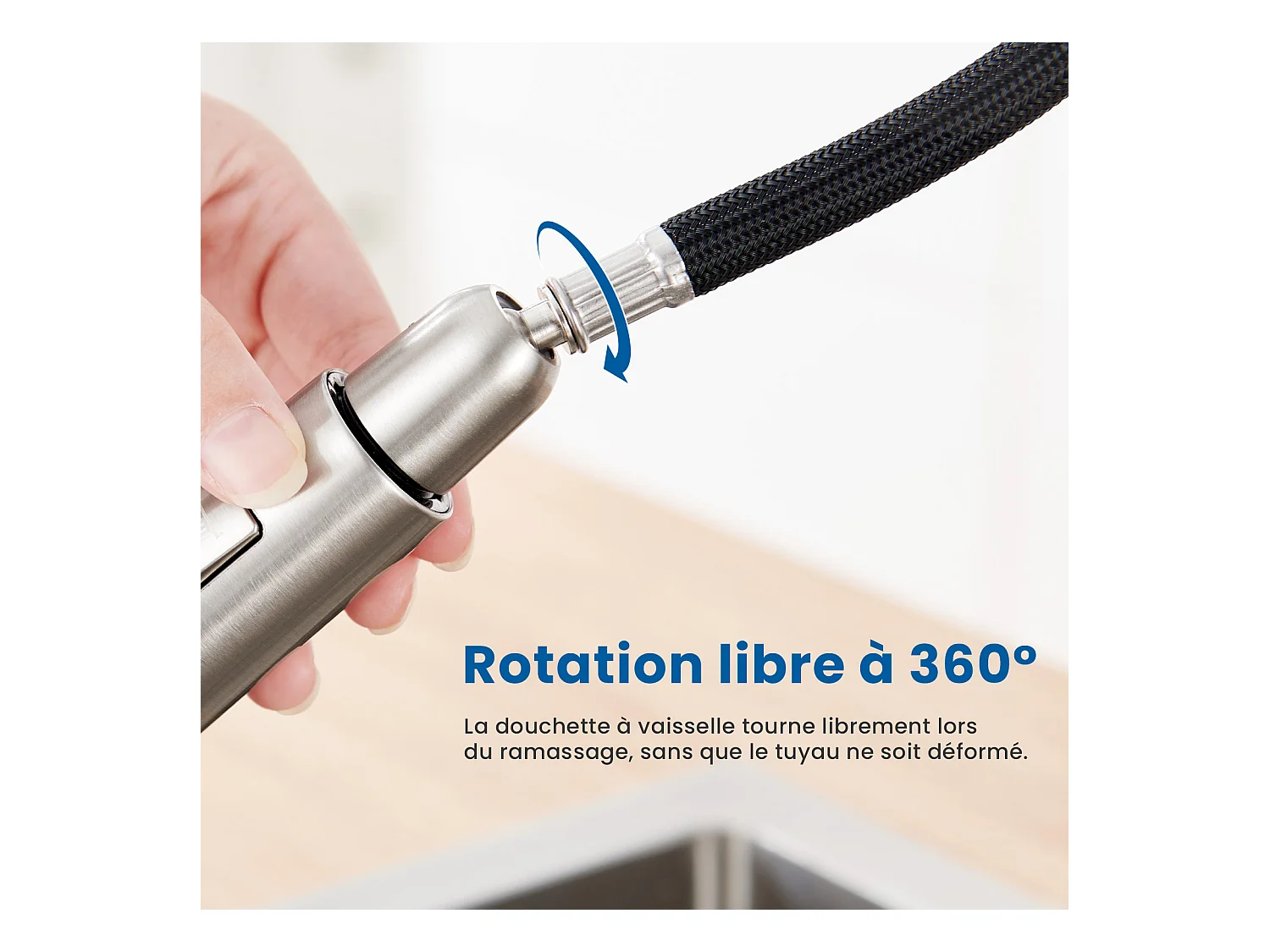 Fregadero Cocina 1 Bandeja 60*44*20CM,inoxidable, empotrado/subplano con Cesta drenaje,Plata+Grifo Cocina con Ducha Extraíble,2 Modos Jets,Cepillado