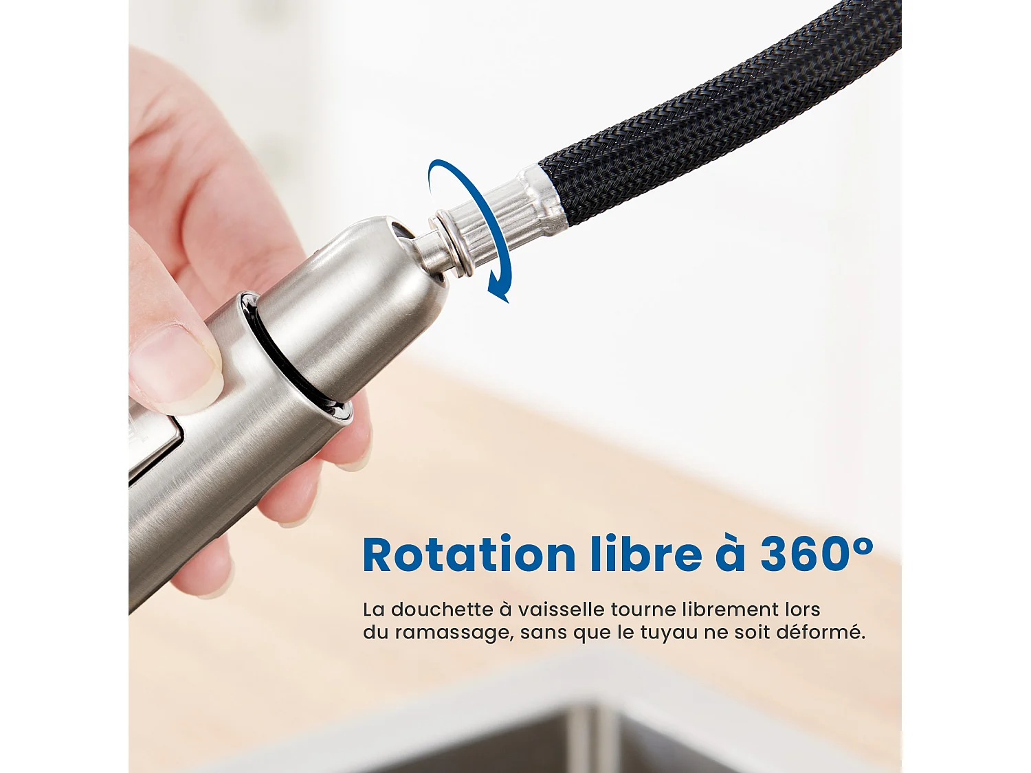 Évier Cuisine 1 Bac 60*44*20CM,inox,à Encastrer/sous-plan avec Panier Drainage,Silver+Robinet Cuisine avec Douchette Extractible,2 Modes Jets,Brossé