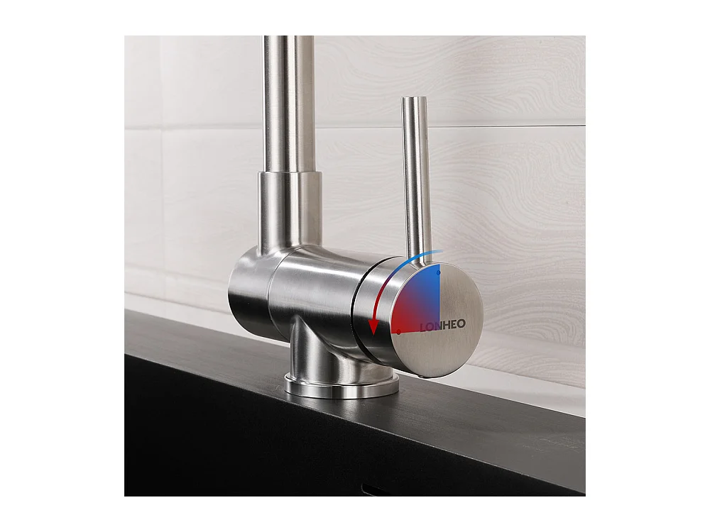 AuraLum Max Évier Encastré 44x44x20CM-Évier  Cuisine 1 Bac Inoxydable 304,Argent+Mitigeur Cuisine Rabattable Pivotant 360° Eau froid Chaud,EU Modèle