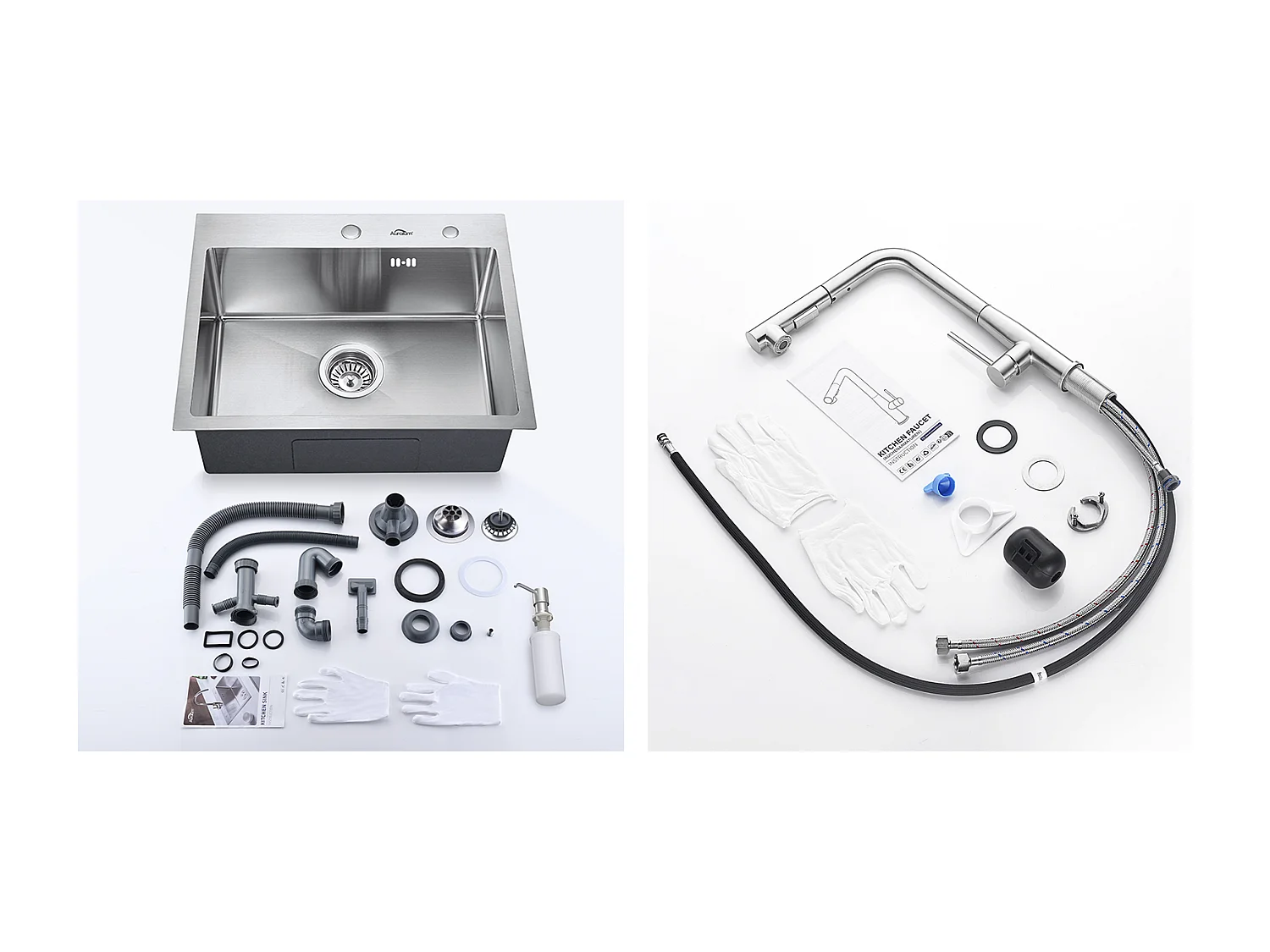 Fregadero Cocina 1 Bandeja 55*45CM Fregadero Empotrado y de Colocar con Dispensador de Jabón+Mezclador Cocina con Ducha Extraíble,Cepillado