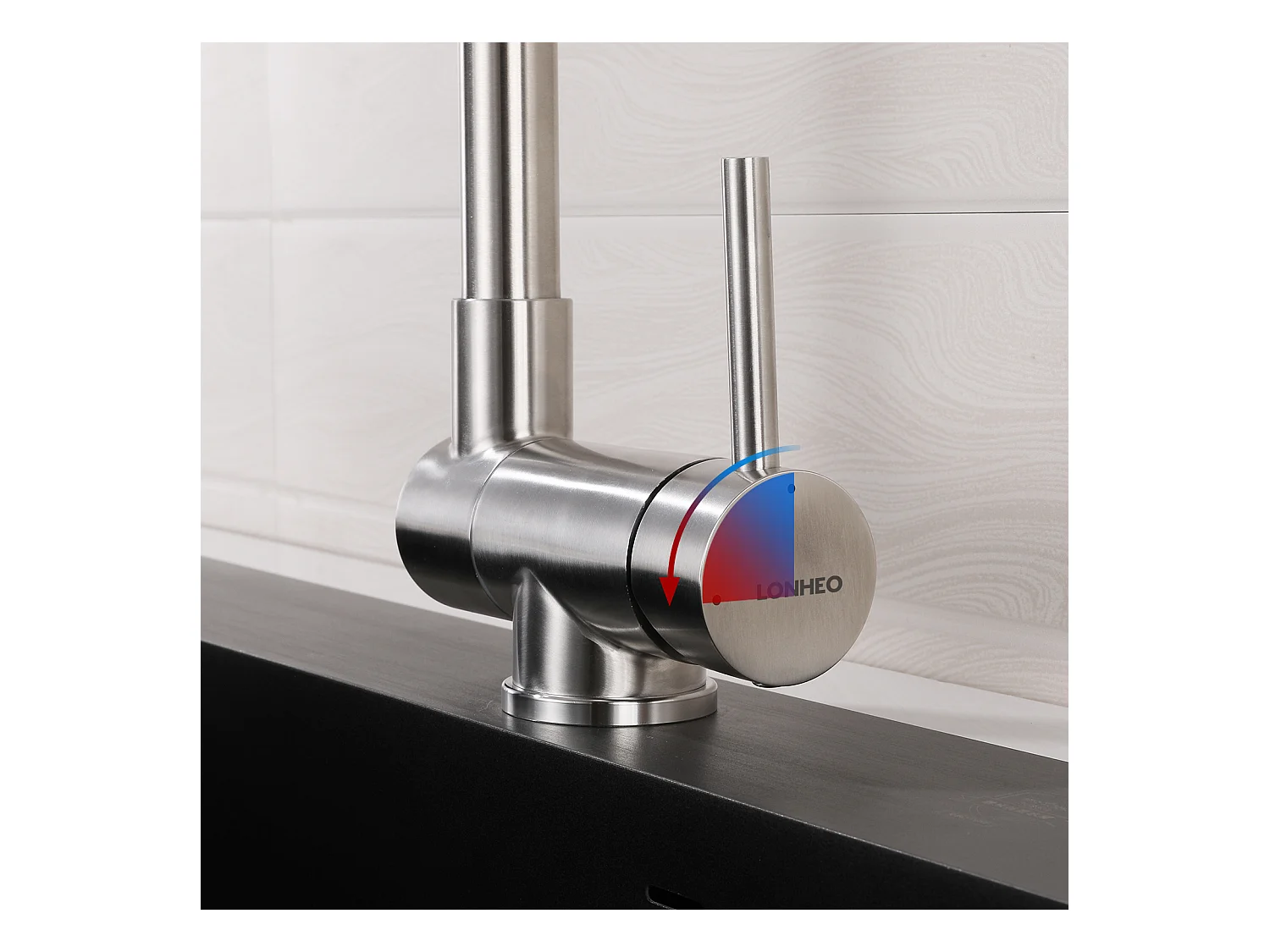 KootsteenNe 1 Bak 55*45CM Zwart+ Keukenmengkraan Roestvrij Staal, Opklapbaar 360° Draaibaar met Vouwgreep Tegen Raam