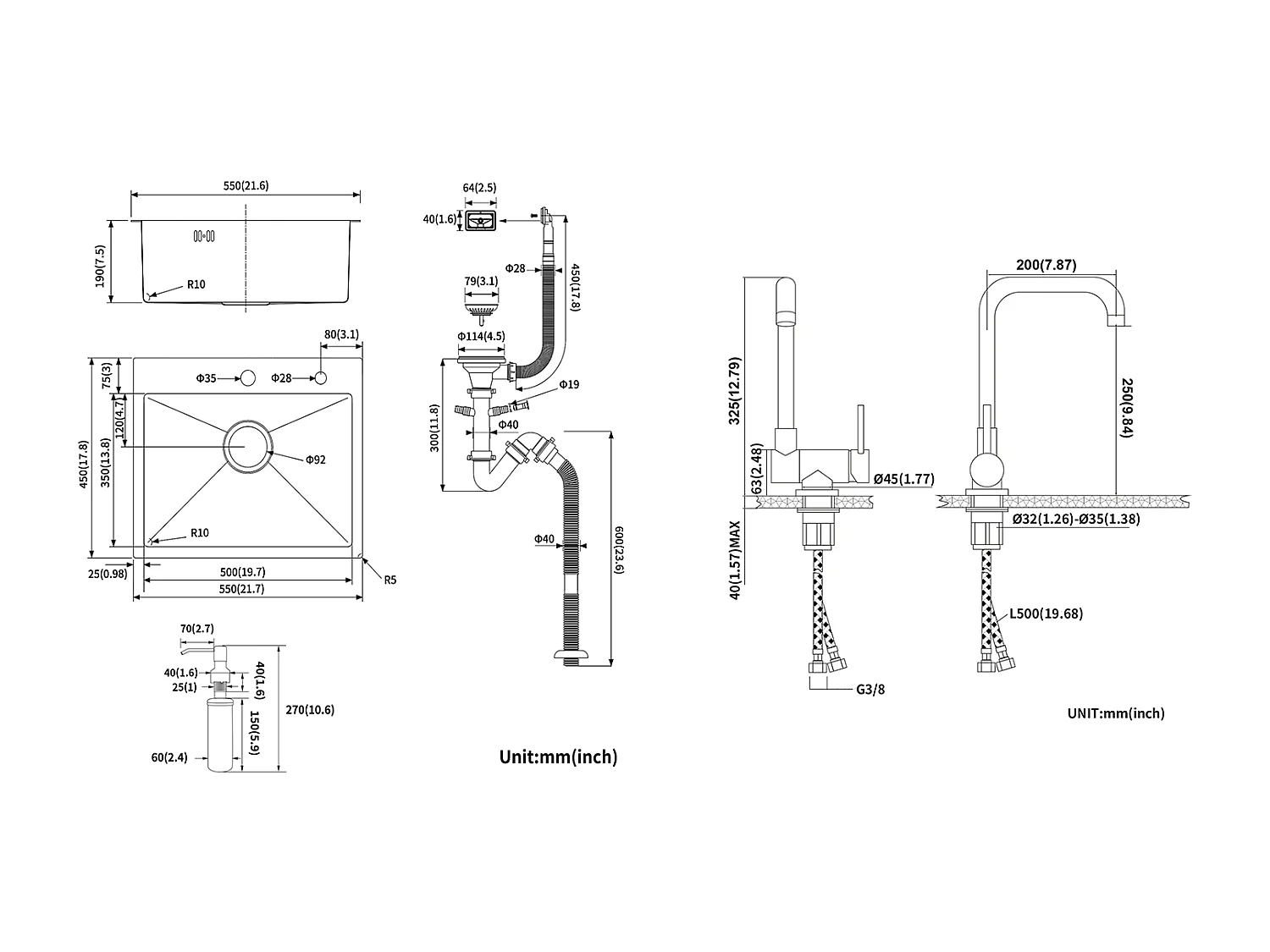 Évier Cuisine 1 Bac 55*45CM Noir+Mitigeur Cuisine Acier Inoxydable, Rabattable Pivotant à 360°  avec Poignée Pliable Contre Fenêtre