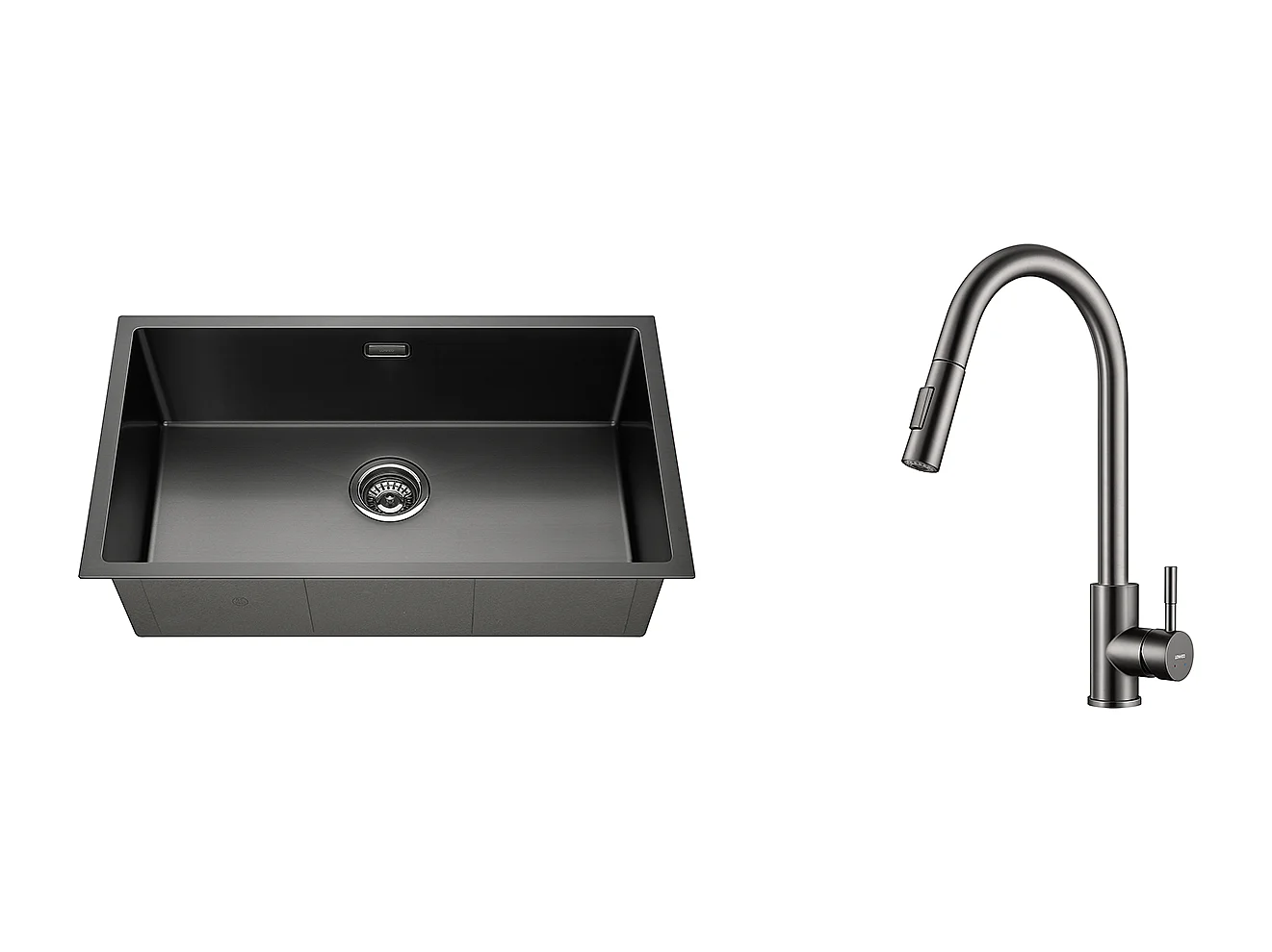 Lonheo Max Évier Cuisine 1 Bac 74*44*20CM,en Inox Brossé avec Siphon et Trop-Plein+Robinet Cuisine Douchette Extractible Gris Foncé Rotatif 360 °