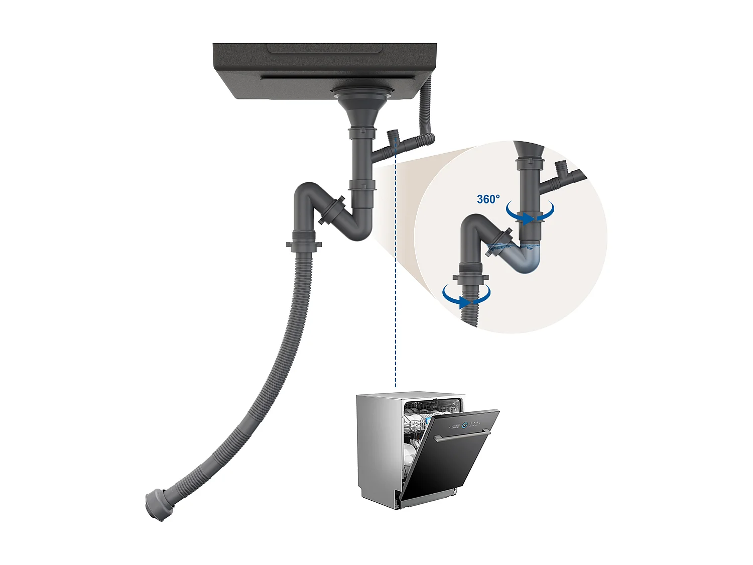 Aanrecht 1Bak Zilver,44*49*20 CM,metZeepdispenser, RVS + 360° Draaibare Keukenkraan Uittrekbare Handdouche