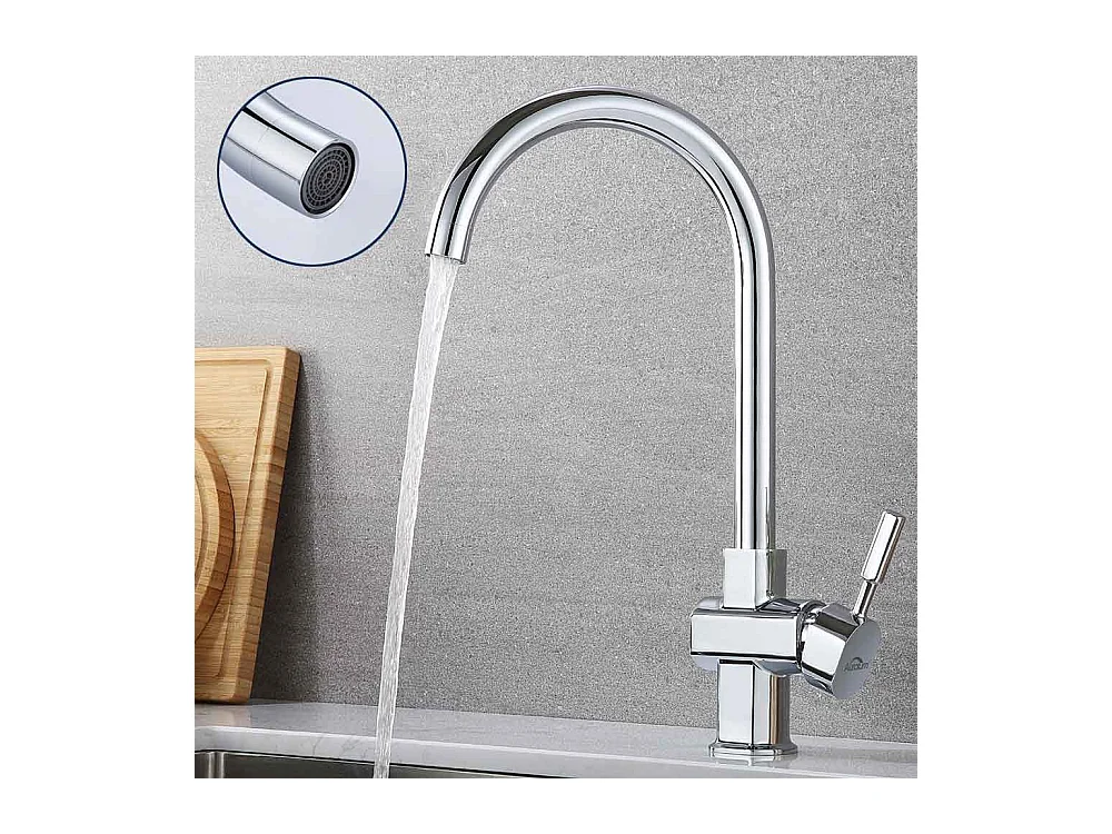 AuralumMax Einzelbecken-Küchenspüle, 62 x 45 x 21 cm, PVD Nano-Edelstahl-Aufsatzspüle, Silber + 360° schwenkbarer Chrom-Küchenhahn, heißes/kaltes Wasser