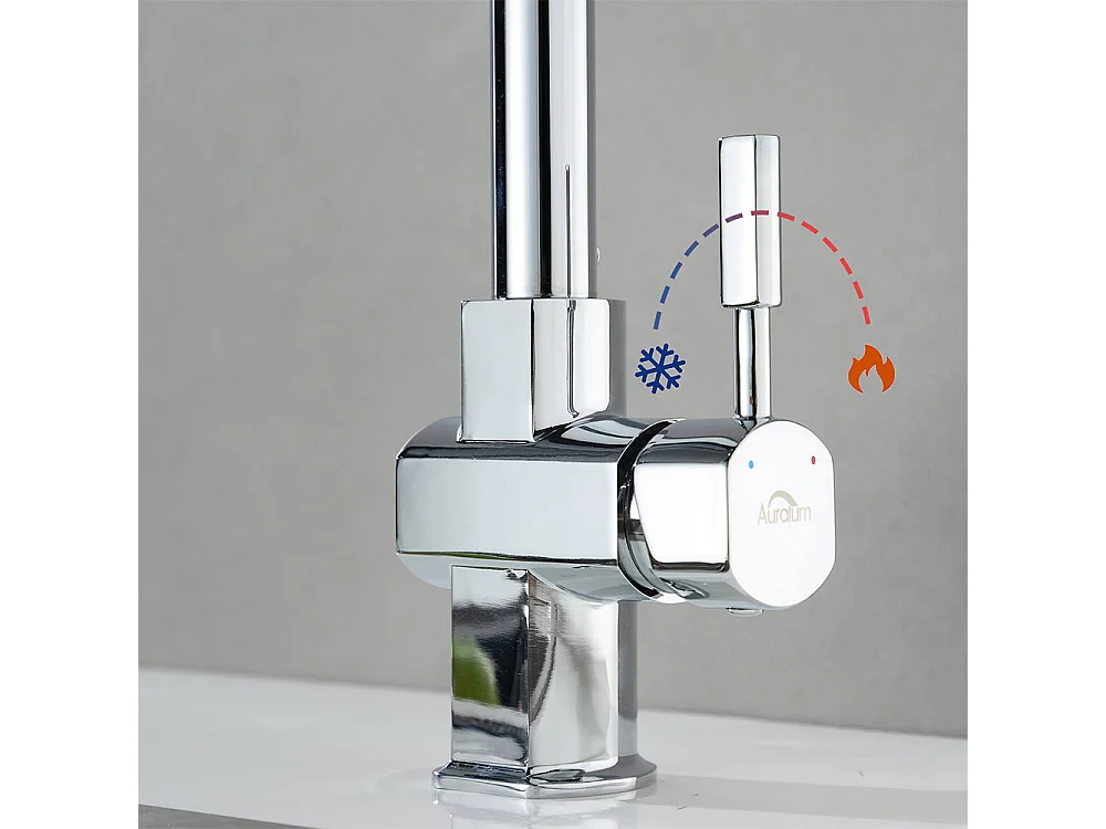 AuralumMax Aanrecht 1Bak 62*45*21CM RVS Aanrecht Keuken PVD Nano Opbouw Wastafel, Zilver+Verchroomde Keukenkraan 360° Draaibaar Koud/Warm Water