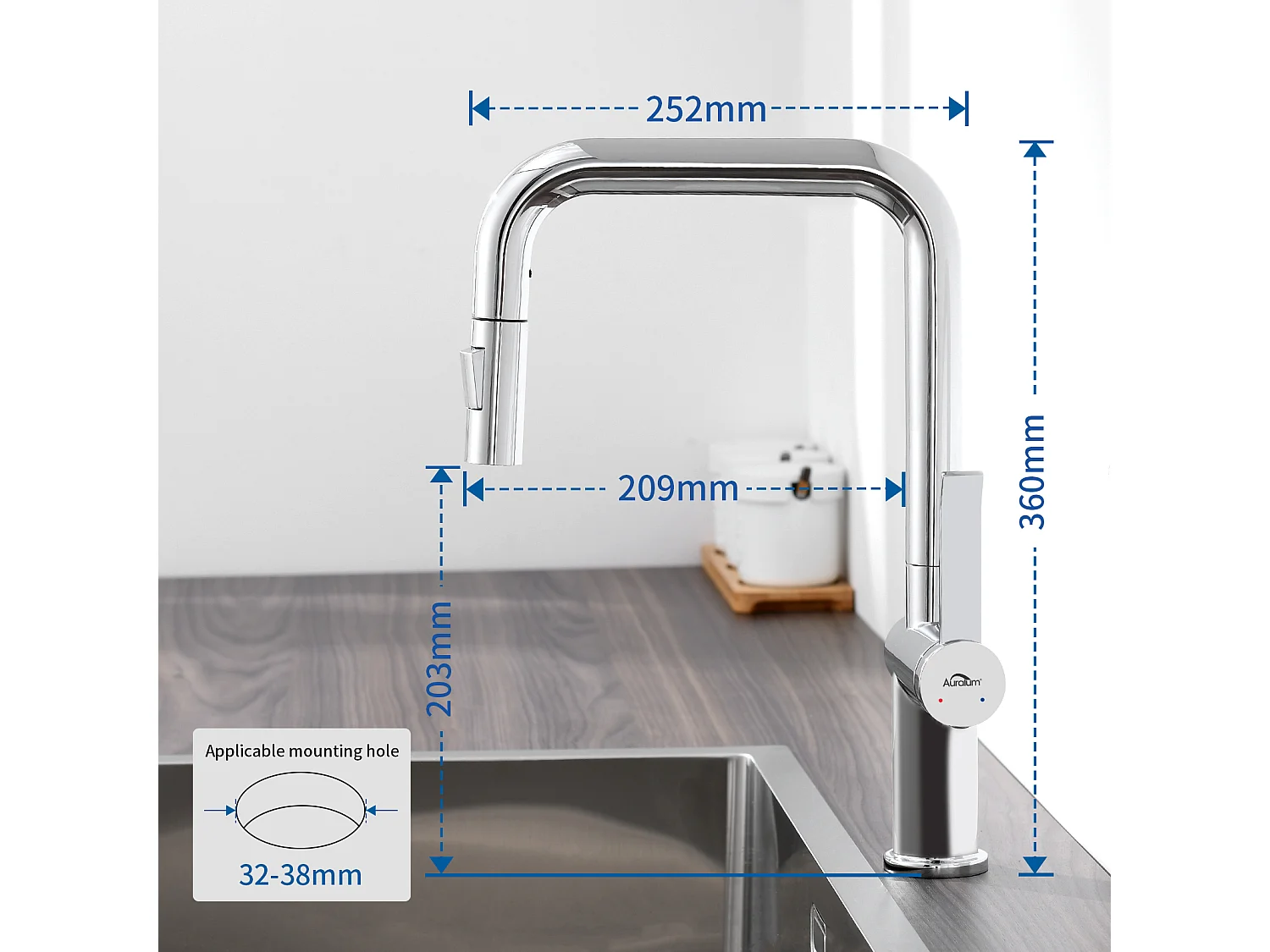 Lavello Cucina Incasso,1Vassoio,60*49*20CM,in acciaio inossidabile 304,Argento+Rubinetto Cucina con Doccia Estraibile Rotante 360 °2 Funzioni,Cromato