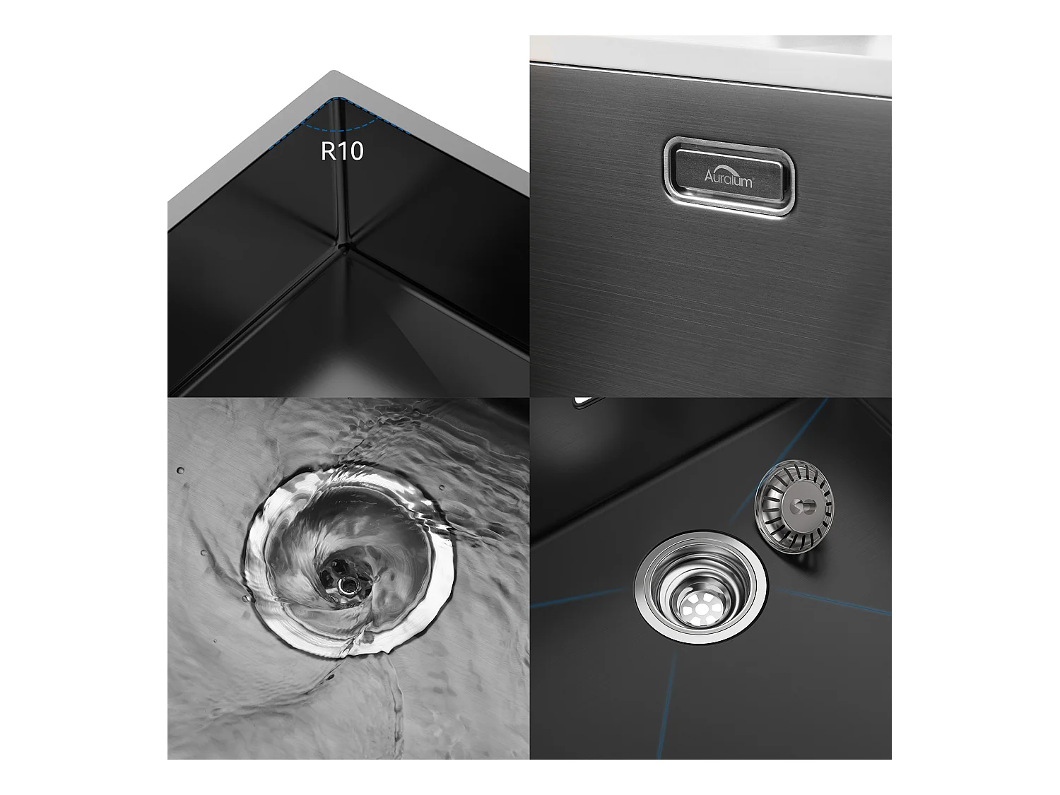 2 in1 Lavello da Cucina 1 vasca 55*44*19CM, a Encastrer/Fleur/ Sub-Plan+Rubinetto da cucina rotante 360 °2 Funzioni, Barboter smontabile, Nero