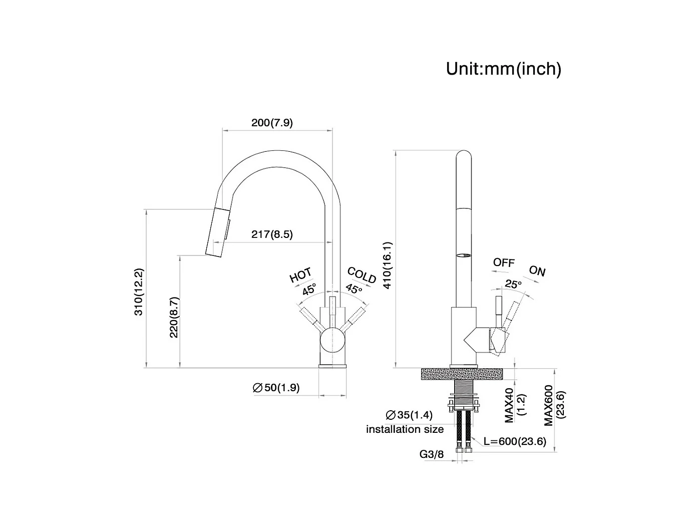 AuralumMax Évier Cuisine 1 Bac 62*45*21CM,en Inox PVD Nano Vasque à Poser,Argent+Mitigeur Cuisine avec Douchette Extractible Gris Foncé Rotatif 360 °