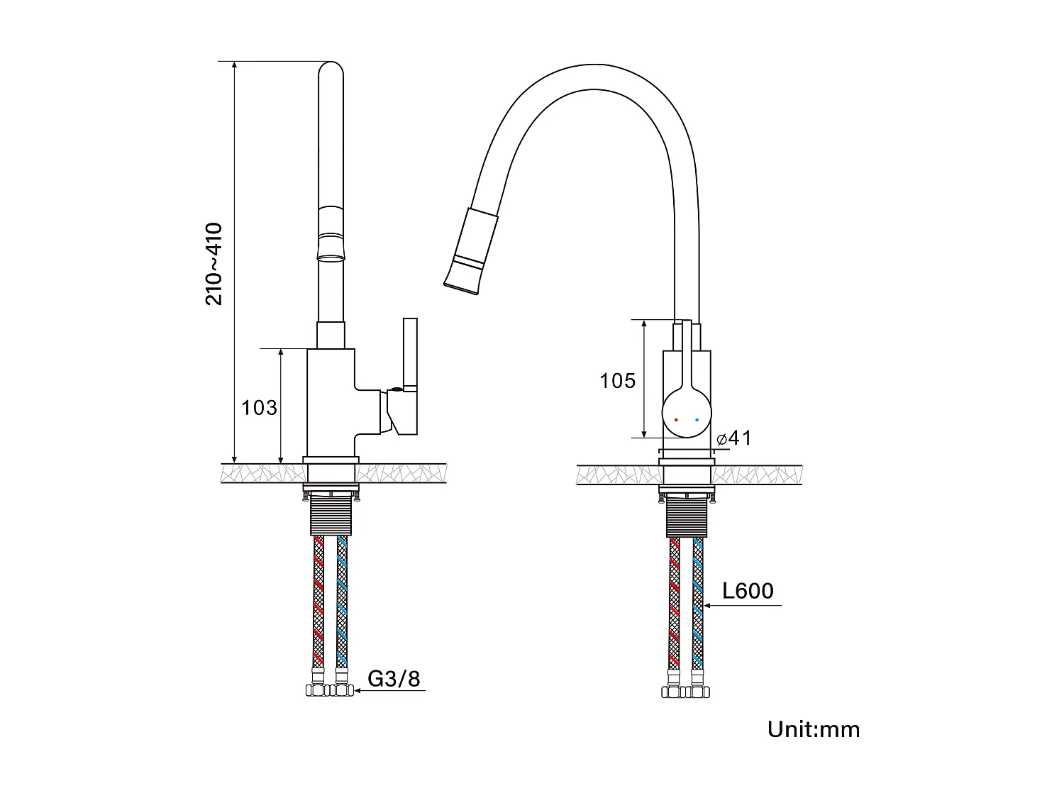 Auralum Max  Évier Cuisine 1 Bac 60*44*20CM,inox 304,à Encastrer avec Panier Drainage,Noir+Mitigeur Cuisine Noir Flexible,Rabattable, 2 Types Jets