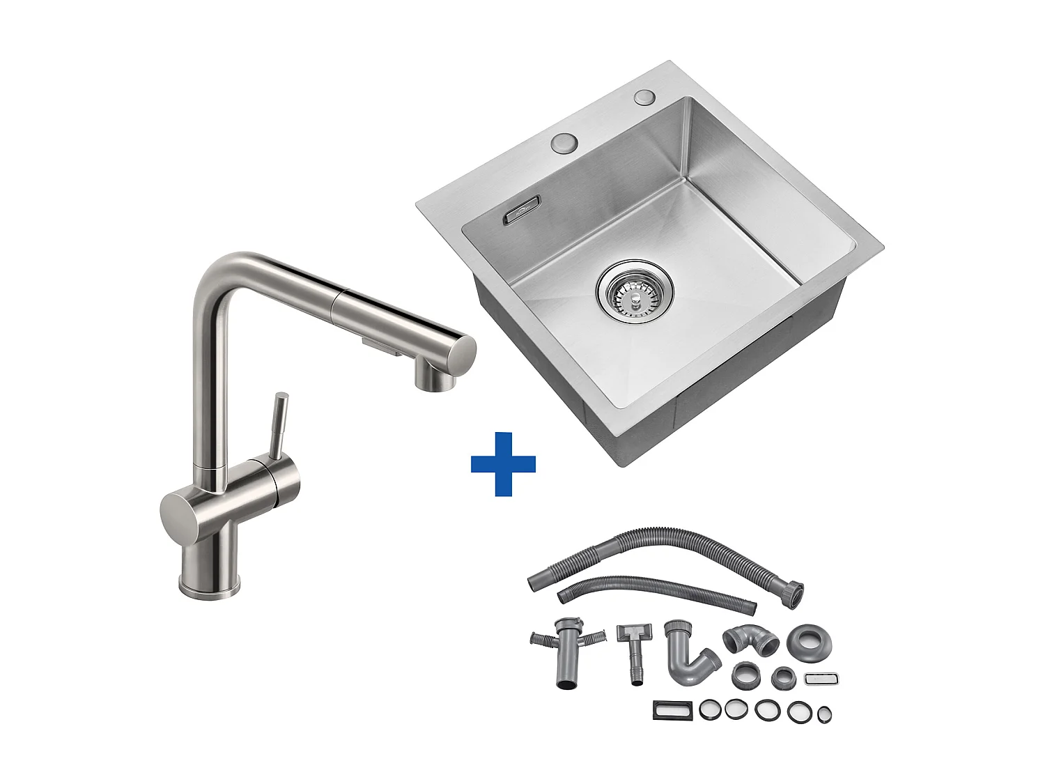 Évier Cuisine 1 Bac 45x45CM Acier Inoxydable 304 ,encastré et à Poser+Robinet Cuisine Douchette Extractible Deux Jets Pivotant 360° ，Brossé