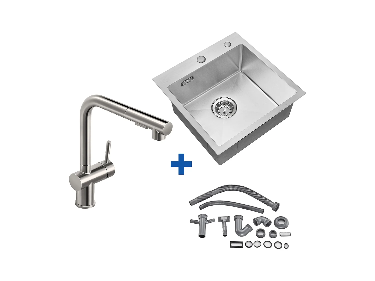 Évier Cuisine 1 Bac 45x45CM Acier Inoxydable 304 ,encastré et à Poser+Robinet Cuisine Douchette Extractible Deux Jets Pivotant 360° ,Brossé