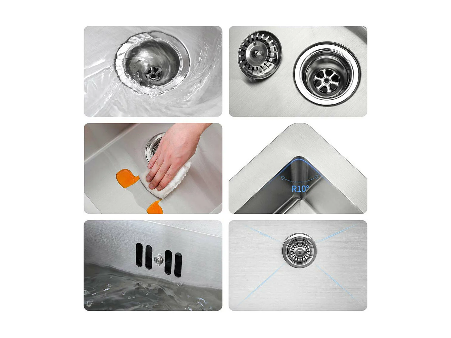 Évier Cuisine 1 Bac 74*44*20CM 304 Inox Évier Brossé avec Siphon et Trop-Plein+Robinet Cuisine Noir avec Douchette Extractible 2 Jets à 360°