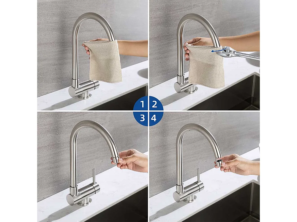 AuraLum Max Aanrecht 1Bak Zilver,44*49*20 CM,met Zeepdispenser,Rovs+Mengkraan Keuken Opklapbaar 360° Draaibaar Koud Water Warm,EU Model