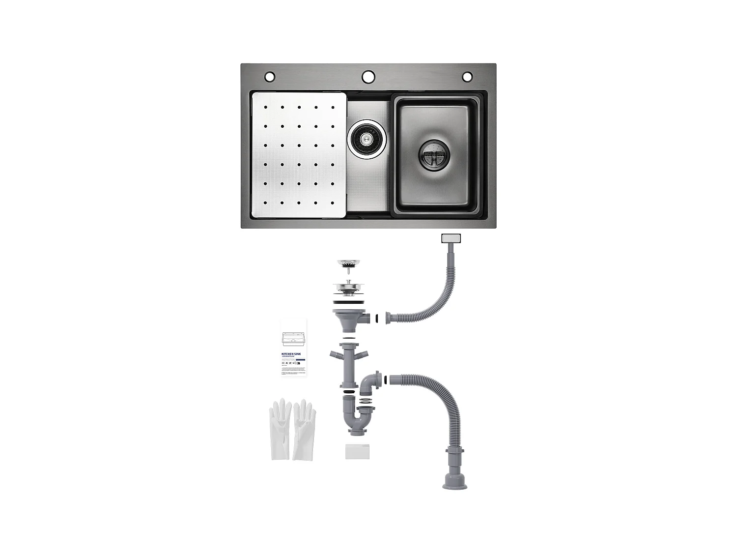 Cecipa max Évier 1 Bac 70×45CM Évier Inox Noir avec Egouttoir + Vasque + Distributeur de Savon (Montage sur le Dessus/Montage à Plat),EU Modèle