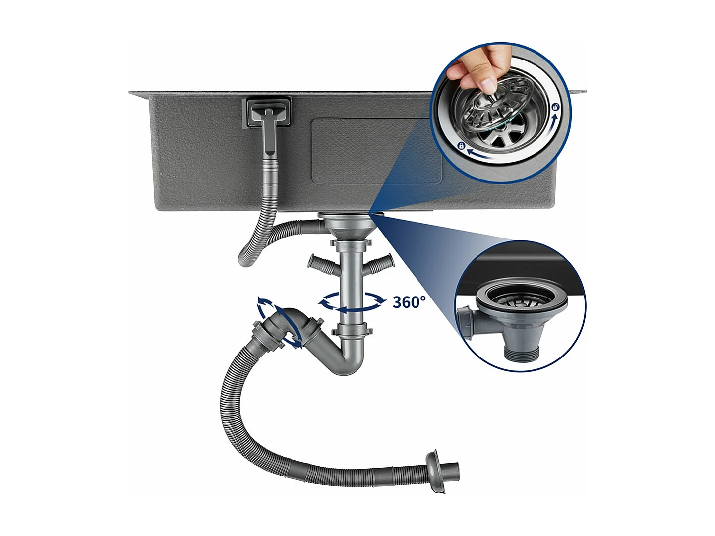 LONHEO MAX Évier de Cuisine Noir 68x45x19CM avec Distrubuteur de savon et Égouttoir panier