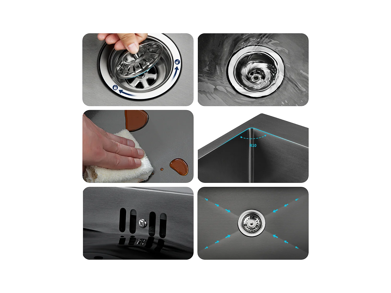 LONHEO MAX Fregadero de Cocina Negro 68x45x19CM con Distributor de Jabón y Escurridor Cesta