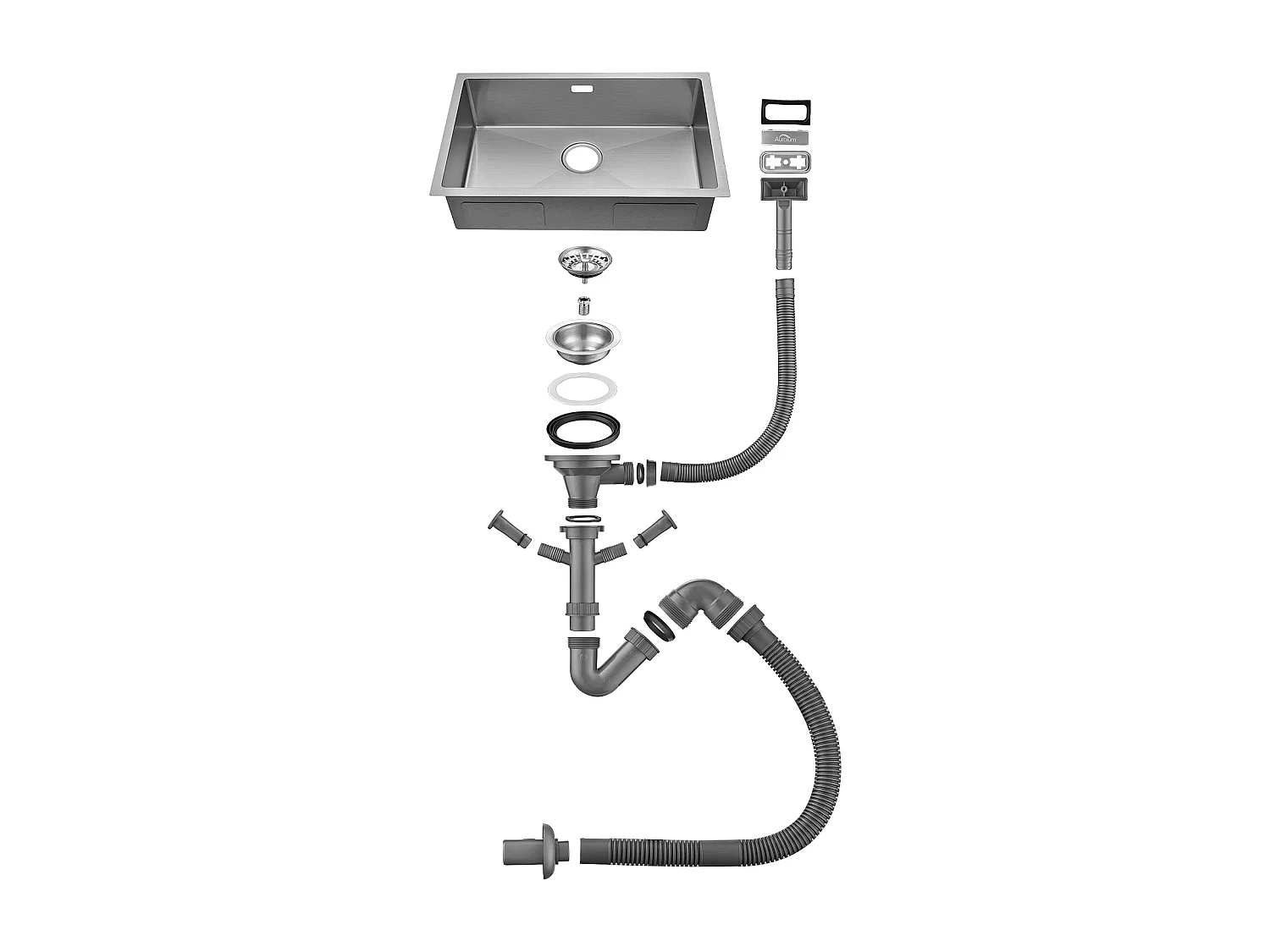 AURALUM MAX Evier Inox 1 Bac 70*44*19CM, Evier Cuisine 1 Bac en Acier Inoxydable Brossé avec 2 Trous de Montage,Evier à Encastrer /à Fleur /Sous-Plan