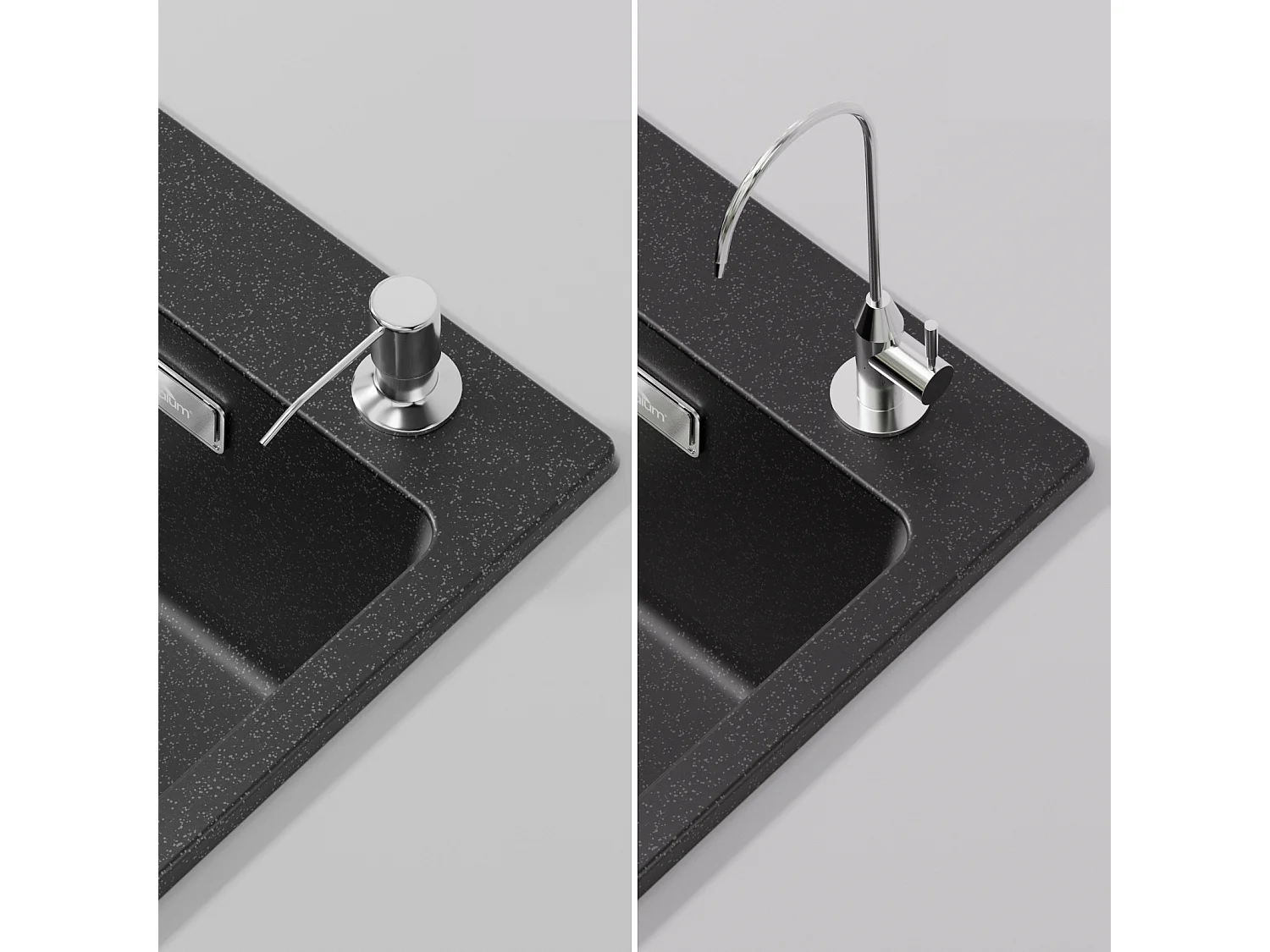 1 Bac Évier Cuisine en Granit,55*45*20cm,Kit de Vidage,Noir+Robinet Cuisine Rotatif 360° Douchette Extractible