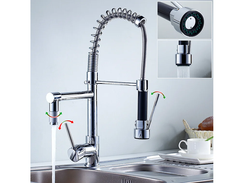 1 Bac Évier Cuisine en Granit,55*45*20cm,Kit de Vidage,Noir+Robinet Cuisine Rotatif 360° Douchette Extractible