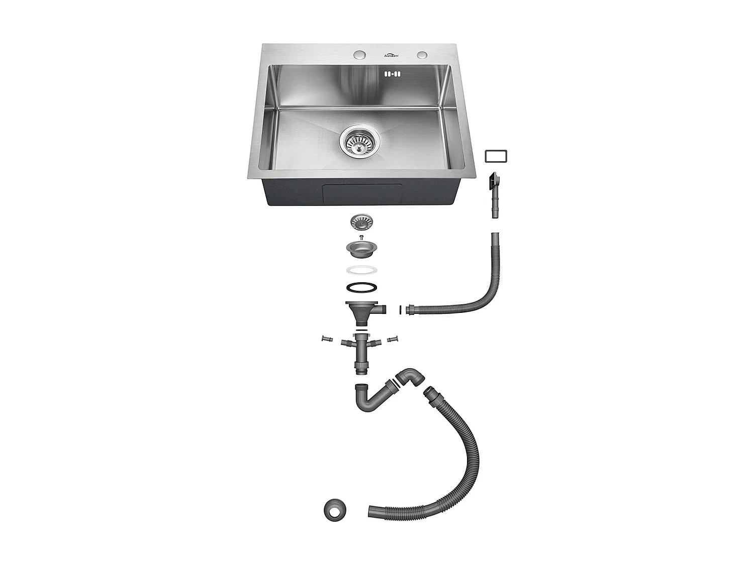 Évier Cuisine 1 Bac 55*45CM Évier Encastré/ Poser avec Distributeur Savon+Robinet Cuisine à Ressort avec Douchette Extensible,2 Modes,Brossé