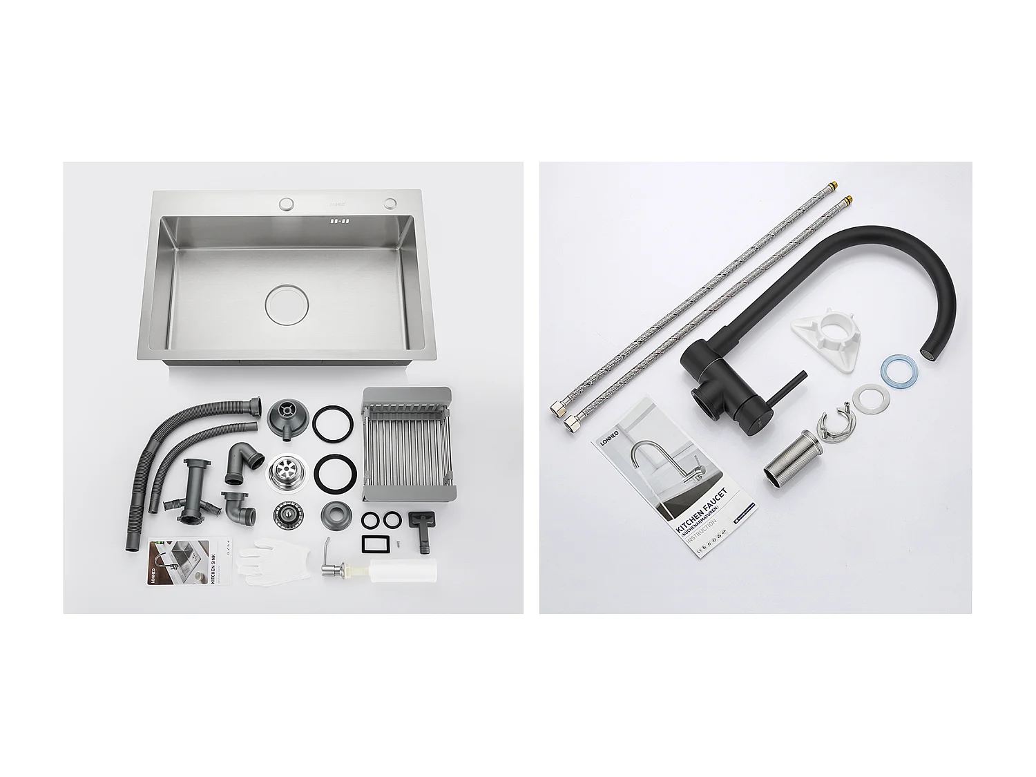 Fregadero Cocina Cepillado 68x45x19CM con Distributor Jabón Escurridor Cesta+Mezclador Cocina de Acero Inoxidable Plegable Girante 360° ,Negro