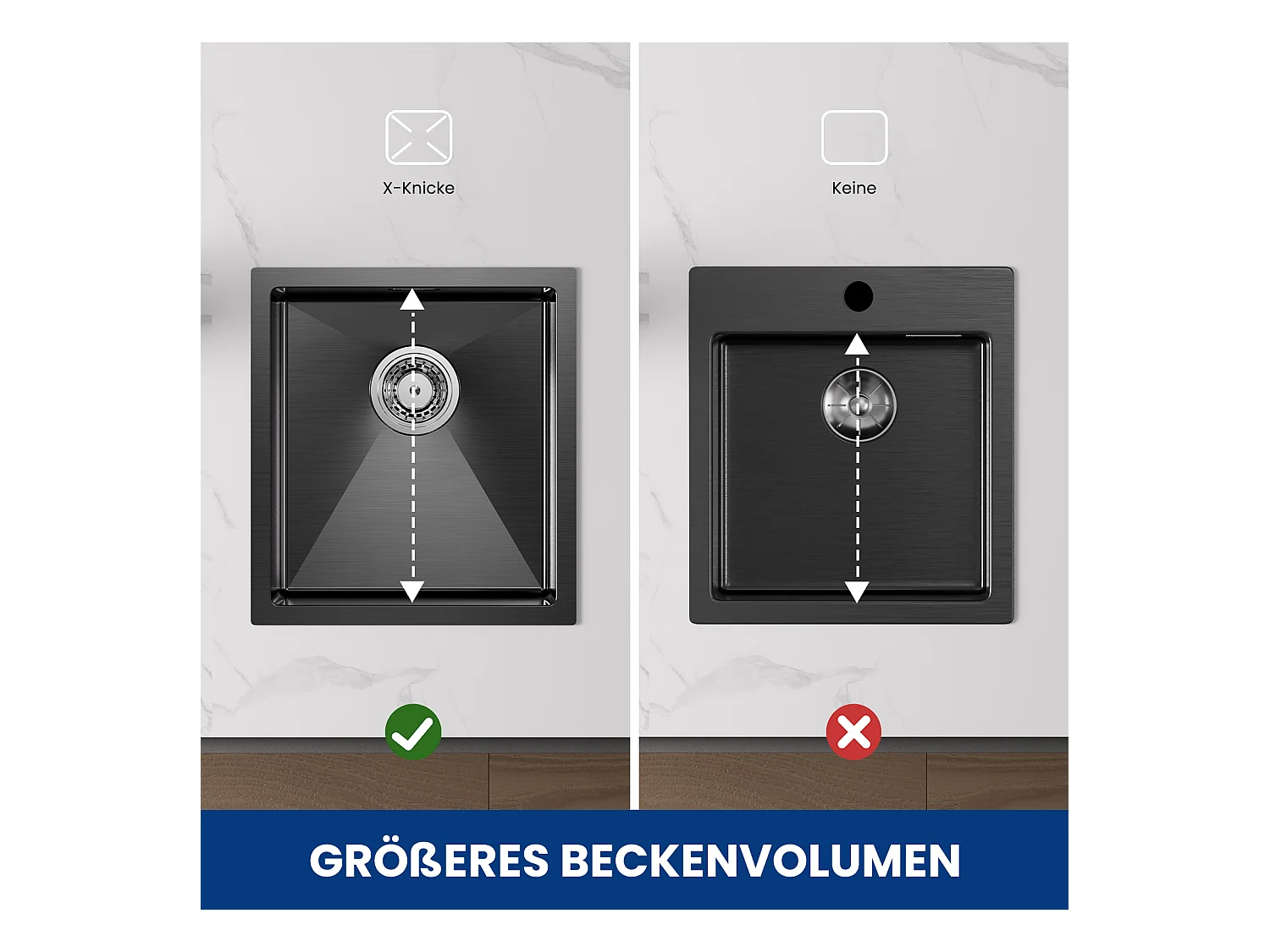 Cecipa max Évier Encastré 40*44*19 cm - Évier de Cuisine 1 Bac en Acier Inoxydable - Évier de Cuisine Noir avec vidange,EU Modèle