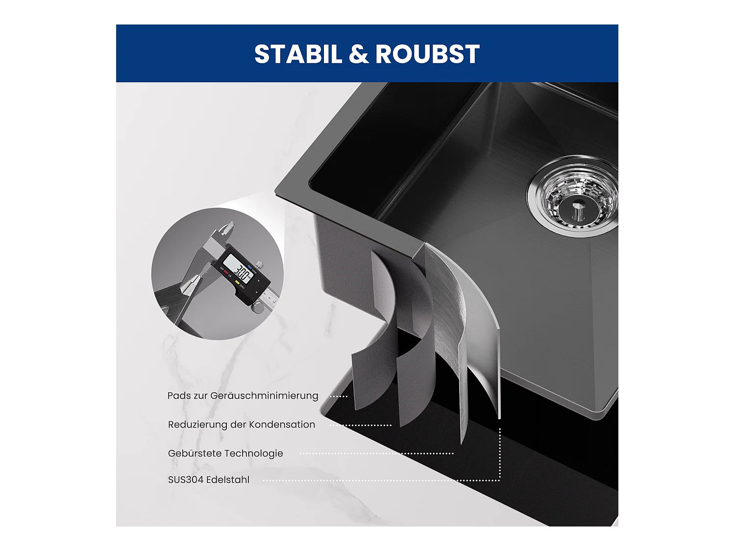 Cecipa max Évier Encastré 40*44*19 cm - Évier de Cuisine 1 Bac en Acier Inoxydable - Évier de Cuisine Noir avec vidange,EU Modèle