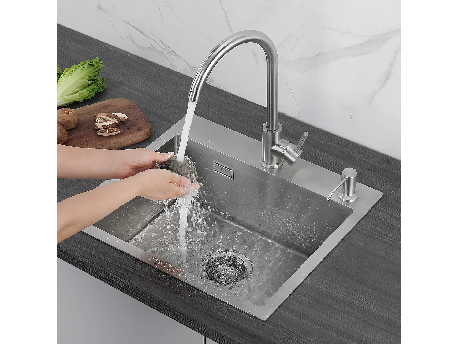 Cecipa max Évier de Cuisine 1 Bac, Évier de Cuisine 50 x 45 x 18,5 cm, Évier de Cuisine Carré Inoxydable Brossé,EU Modèle