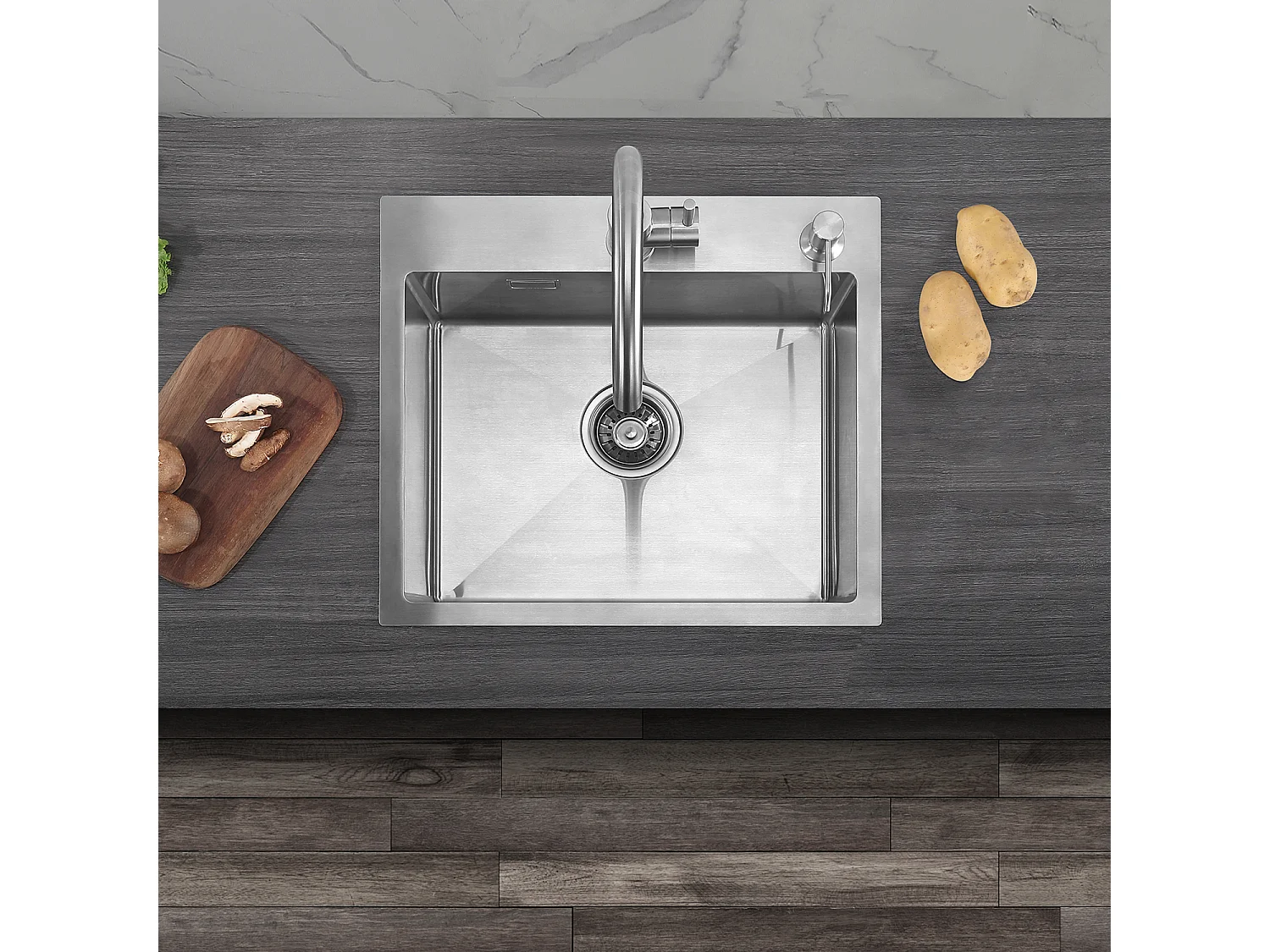 Cecipa max Évier de Cuisine 1 Bac, Évier de Cuisine 50 x 45 x 18,5 cm, Évier de Cuisine Carré Inoxydable Brossé,EU Modèle