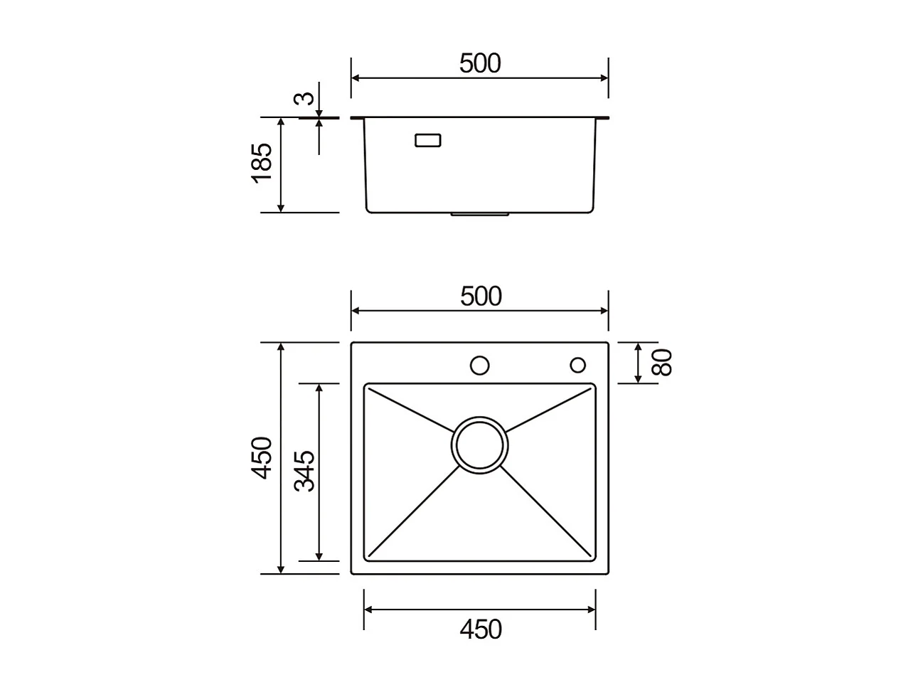 Cecipa max Évier de Cuisine 1 Bac, Évier de Cuisine 50 x 45 x 18,5 cm, Évier de Cuisine Carré Inoxydable Brossé,EU Modèle