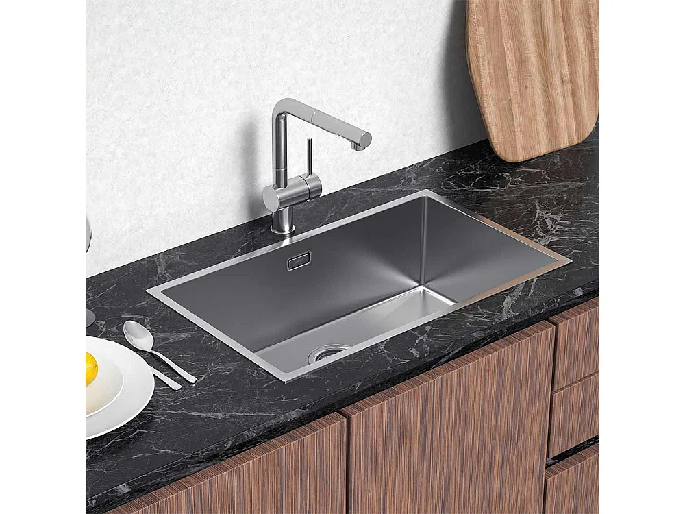 Fregadero CocinaE 1 Bandeja 74*44*20CM 304 Inox Fregadero Cepillado con Sifón/Trop-Plein+Grifo Cocina,Orientable 360°,de Latón,Cromado