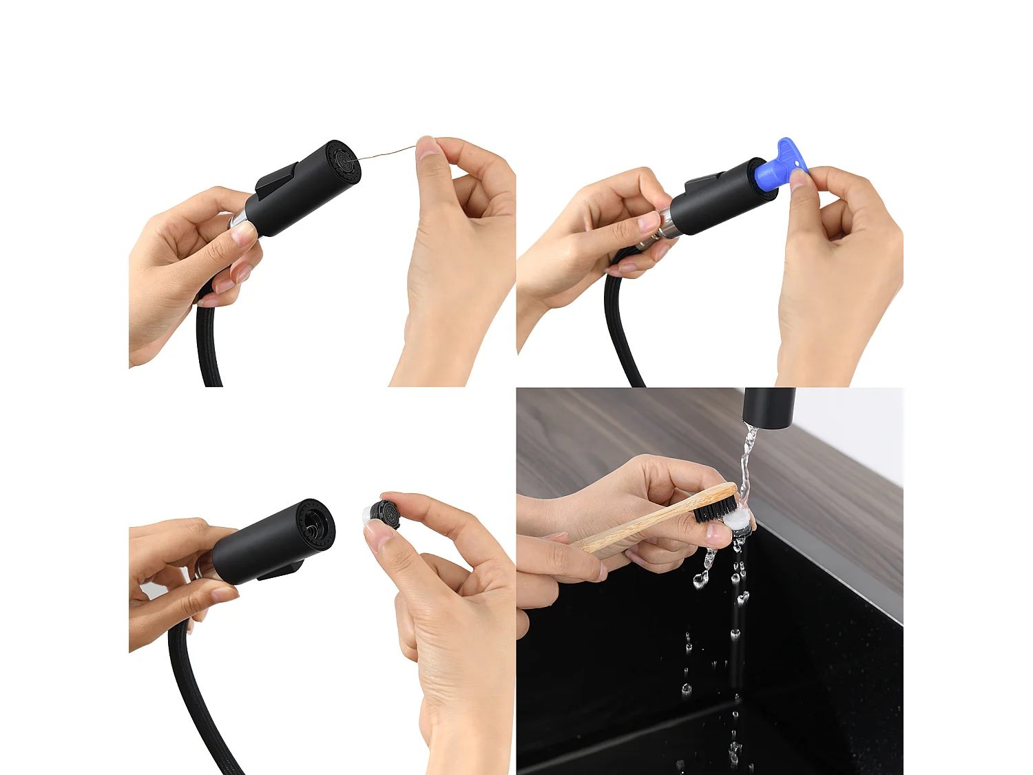 AuraLum Max Aanrecht 1 Bak Grijs-Zwart, RVS,44*49*20CM,met Zeepdispenser + intrekbare keukenkraan met twee functies, Zwart, EU Model