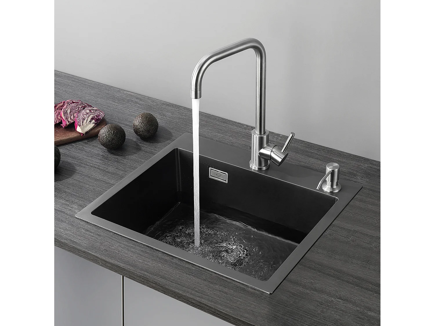 Cecipa max keukenspoelbak 1 kom 50×45×18,5 cm roestvrijstalen spoelbak met sifon en overloop, onderbouw spoelbak roestvrijstalen spoelbak, EU-model