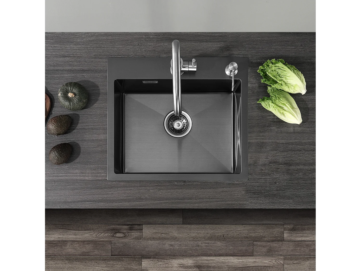 Cecipa max keukenspoelbak 1 kom 50×45×18,5 cm roestvrijstalen spoelbak met sifon en overloop, onderbouw spoelbak roestvrijstalen spoelbak, EU-model